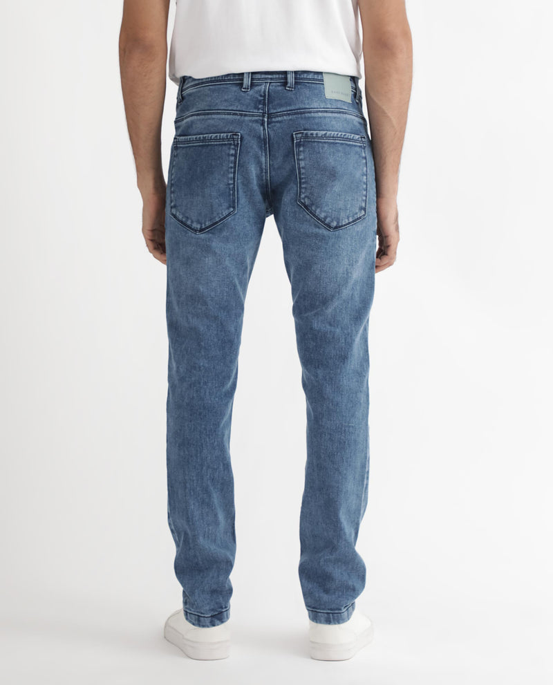 Rare Rabbit Men's Widz Blue Mid Wash Mid-Rise Slim Fit Jeans