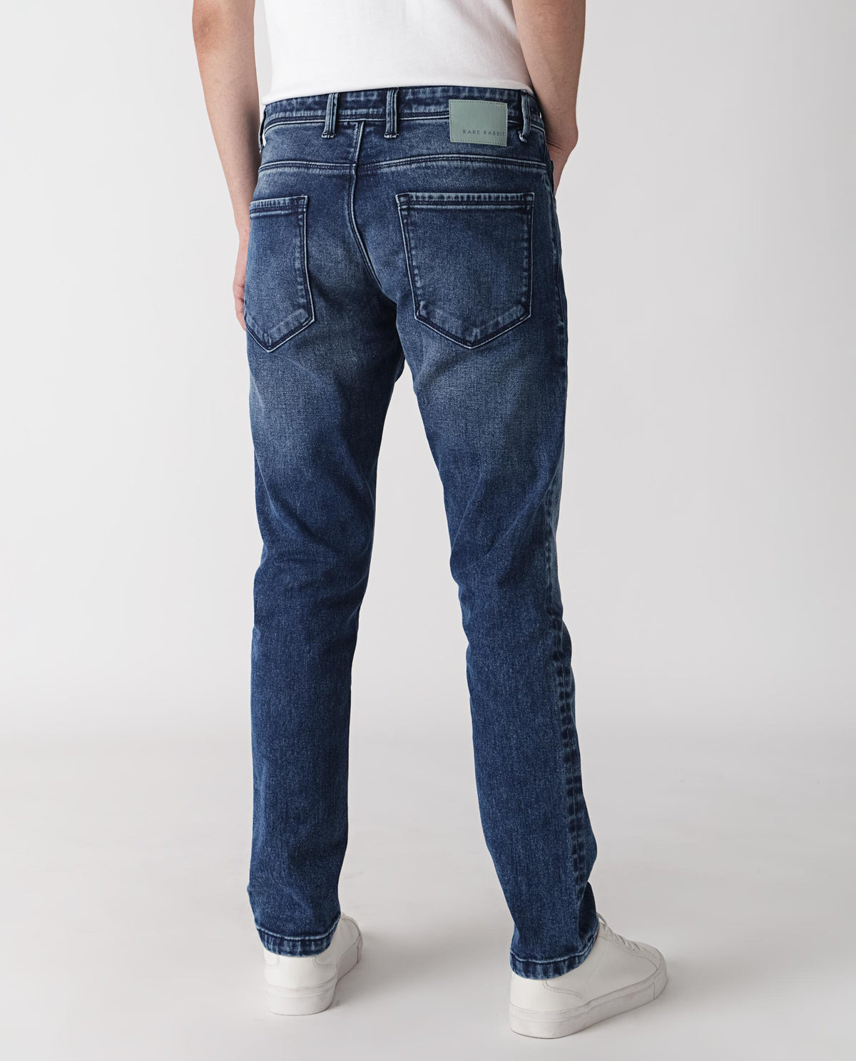 Rare Rabbit Men's Widz Dark Blue Mid Wash Mid-Rise Slim Fit Jeans