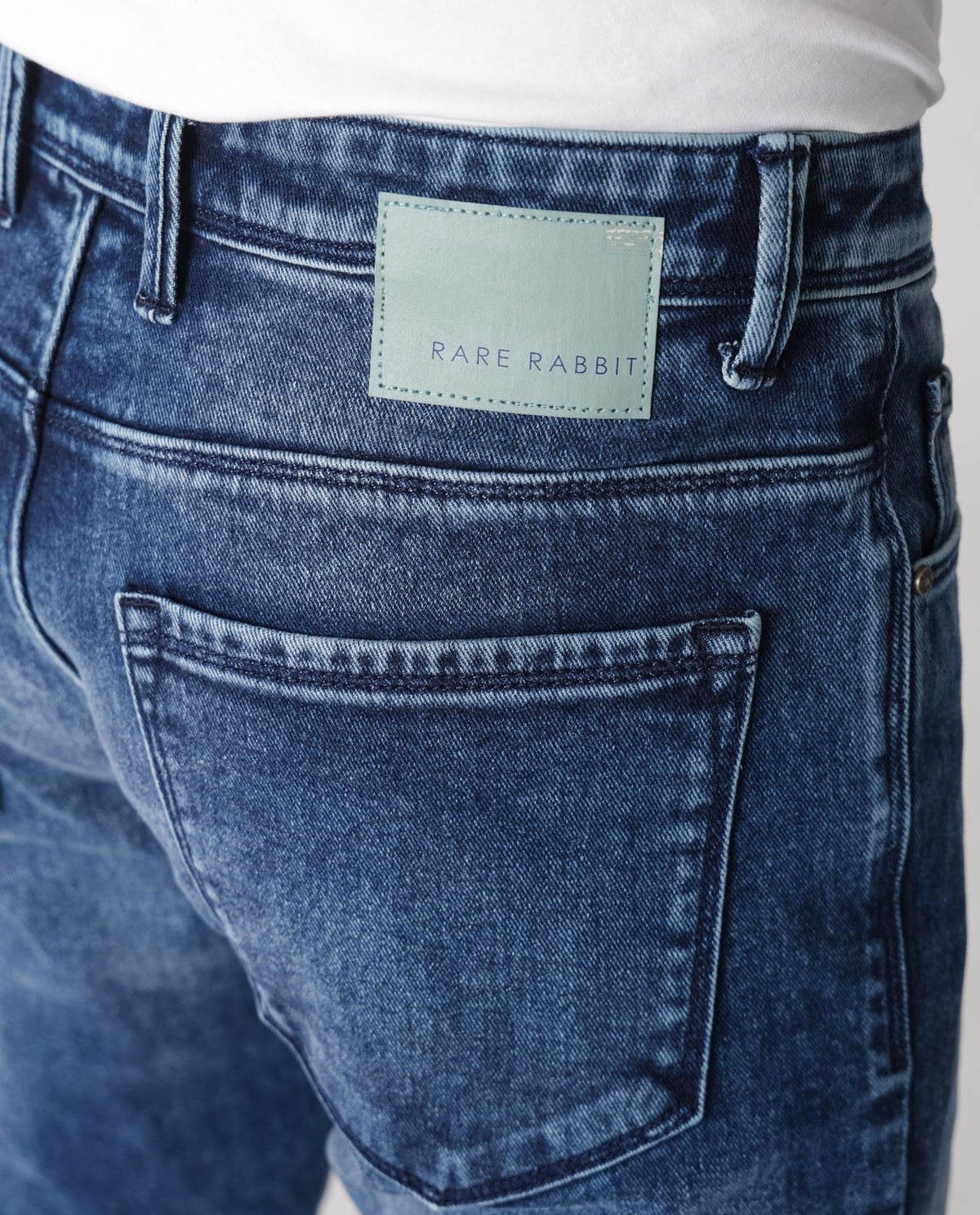 Rare Rabbit Men's Widz Dark Blue Mid Wash Mid-Rise Slim Fit Jeans