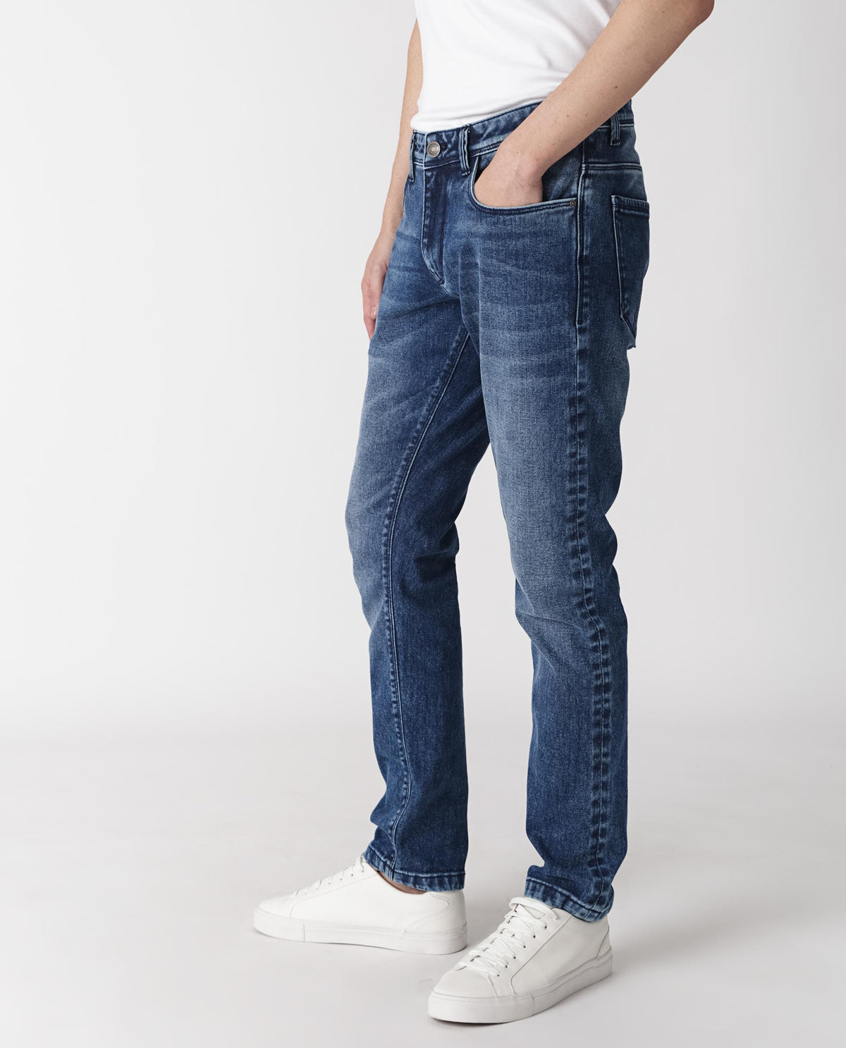 Rare Rabbit Men's Widz Dark Blue Mid Wash Mid-Rise Slim Fit Jeans