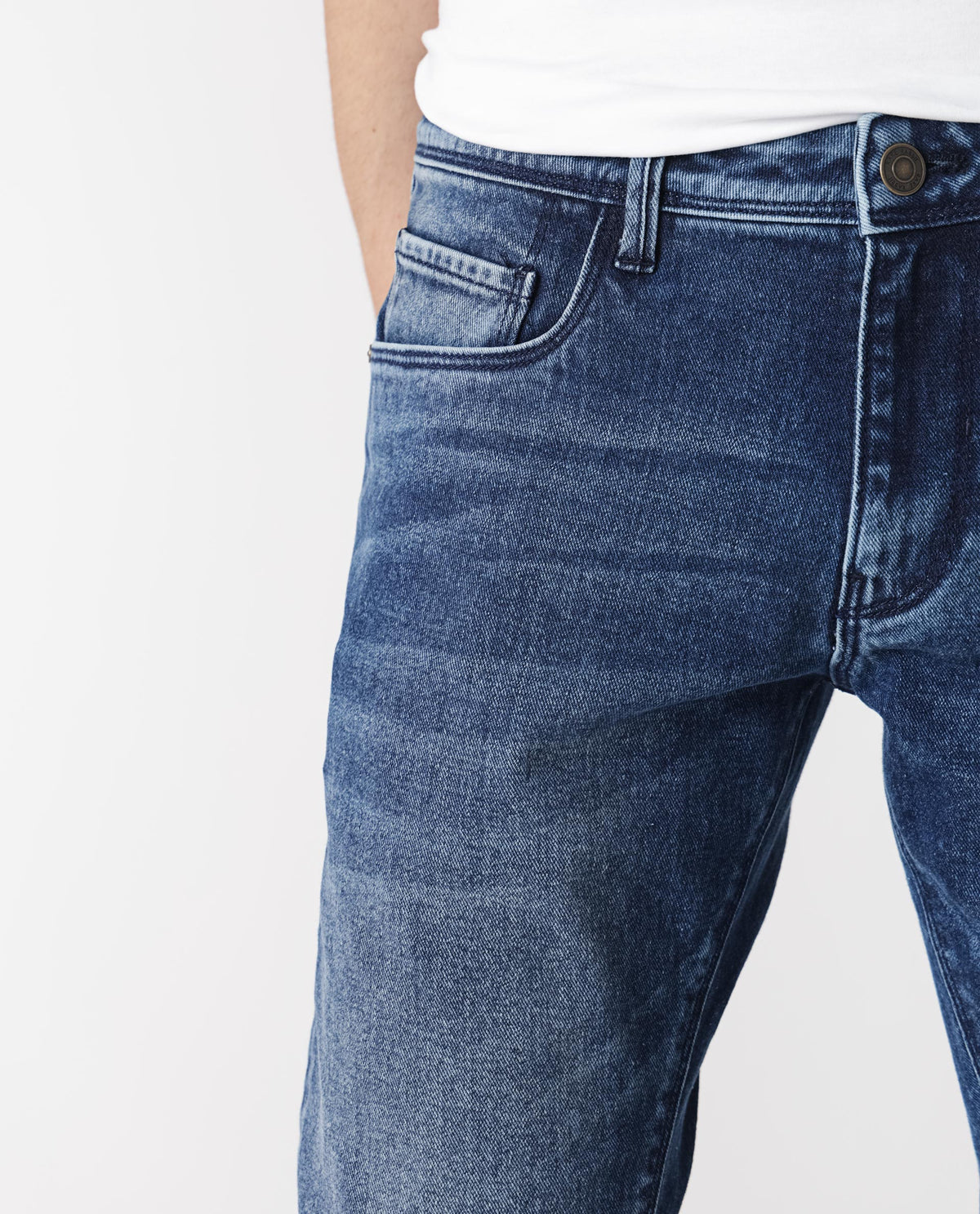 Rare Rabbit Men's Widz Dark Blue Mid Wash Mid-Rise Slim Fit Jeans
