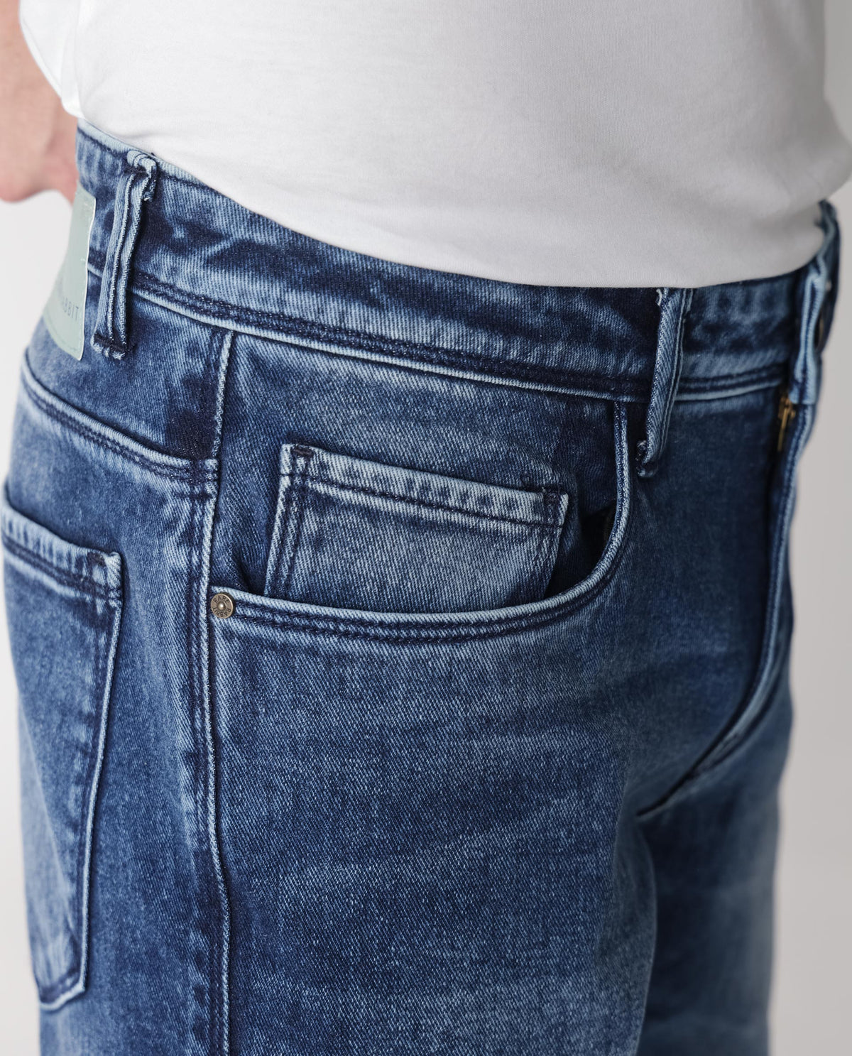 Rare Rabbit Men's Widz Dark Blue Mid Wash Mid-Rise Slim Fit Jeans
