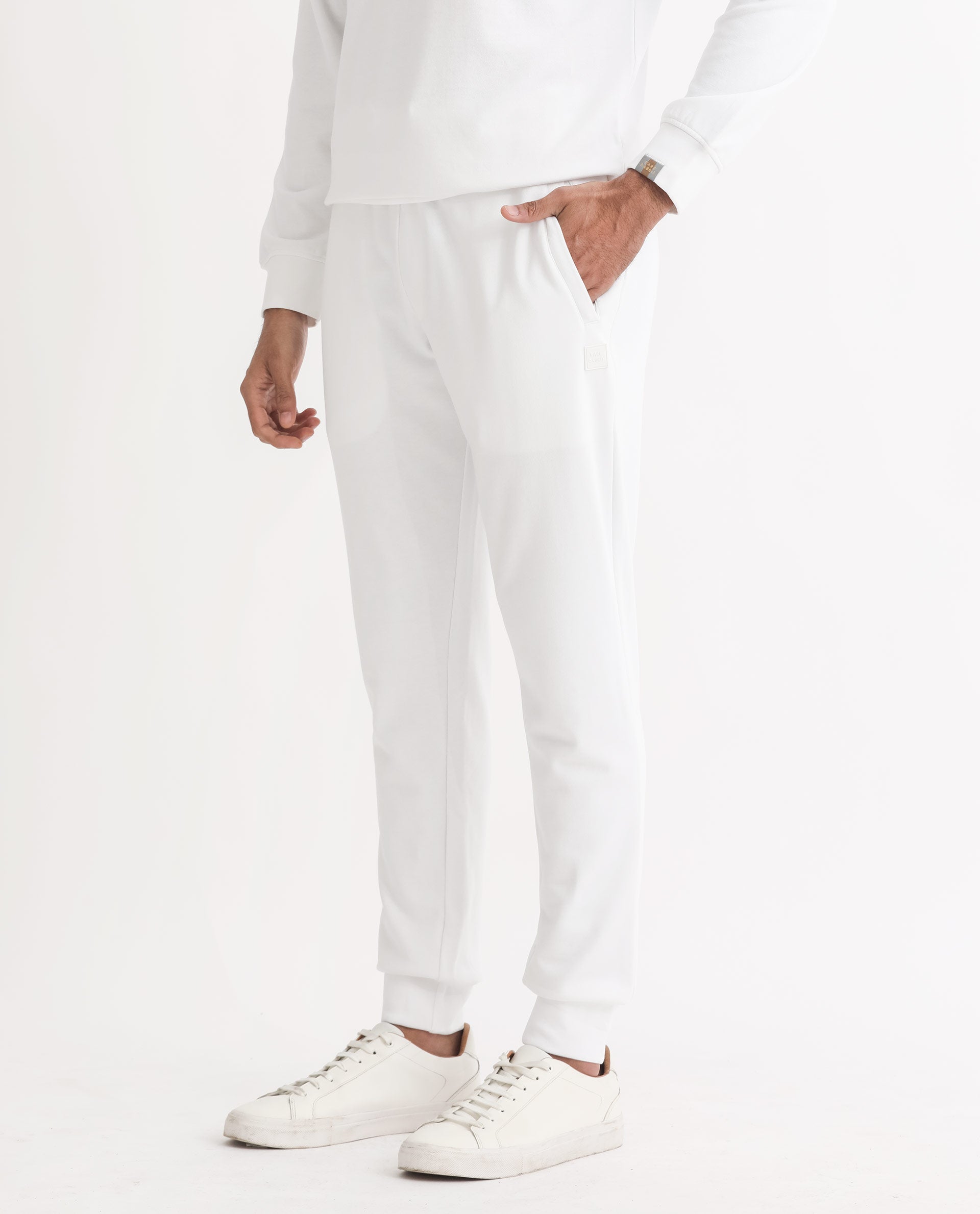 Rare Rabbit Mens Wimble White Track Pant Cotton Polyester Terry Fabric Mid Rise Knitted Draw String Closure