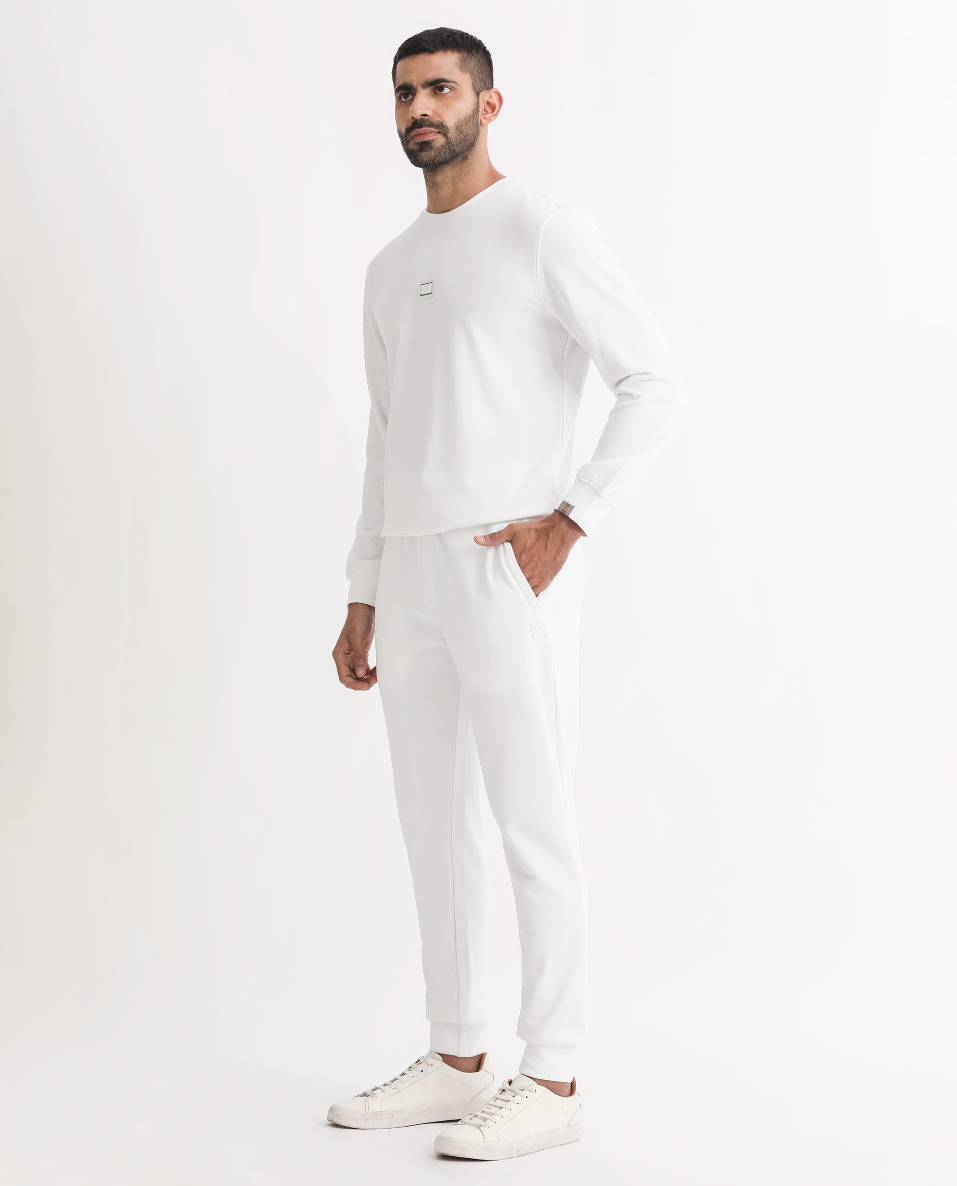 Rare Rabbit Mens Wimble White Track Pant Cotton Polyester Terry Fabric Mid Rise Knitted Draw String Closure