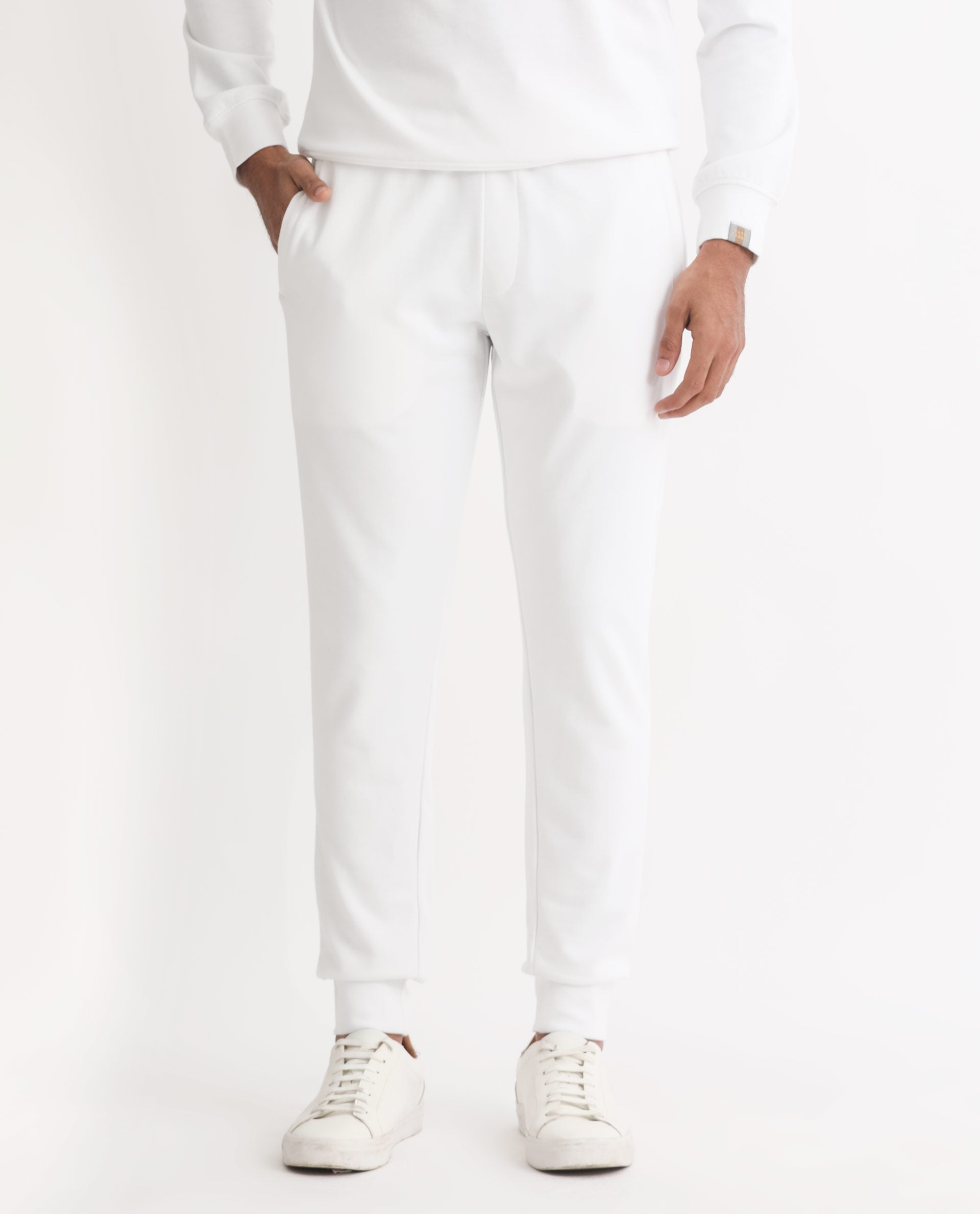 Rare Rabbit Mens Wimble White Track Pant Cotton Polyester Terry Fabric Mid Rise Knitted Draw String Closure