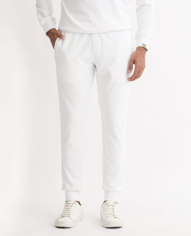 RARE RABBIT MENS WIMBLE WHITE TRACK PANT COTTON POLYESTER TERRY FABRIC MID RISE KNITTED DRAW STRING CLOSURE