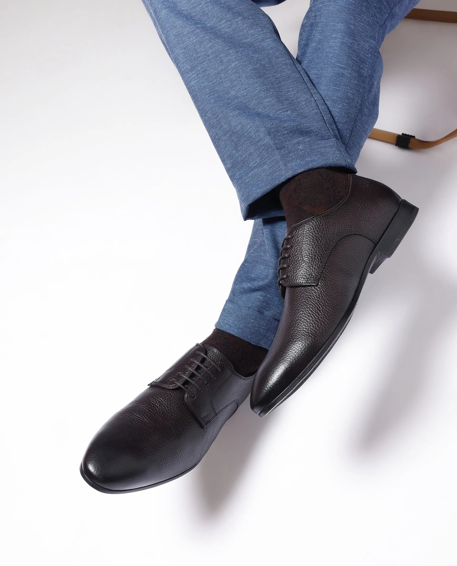 Rare Rabbit Men Wolve Brown Milled Leather Derby Style Lace Up Formal