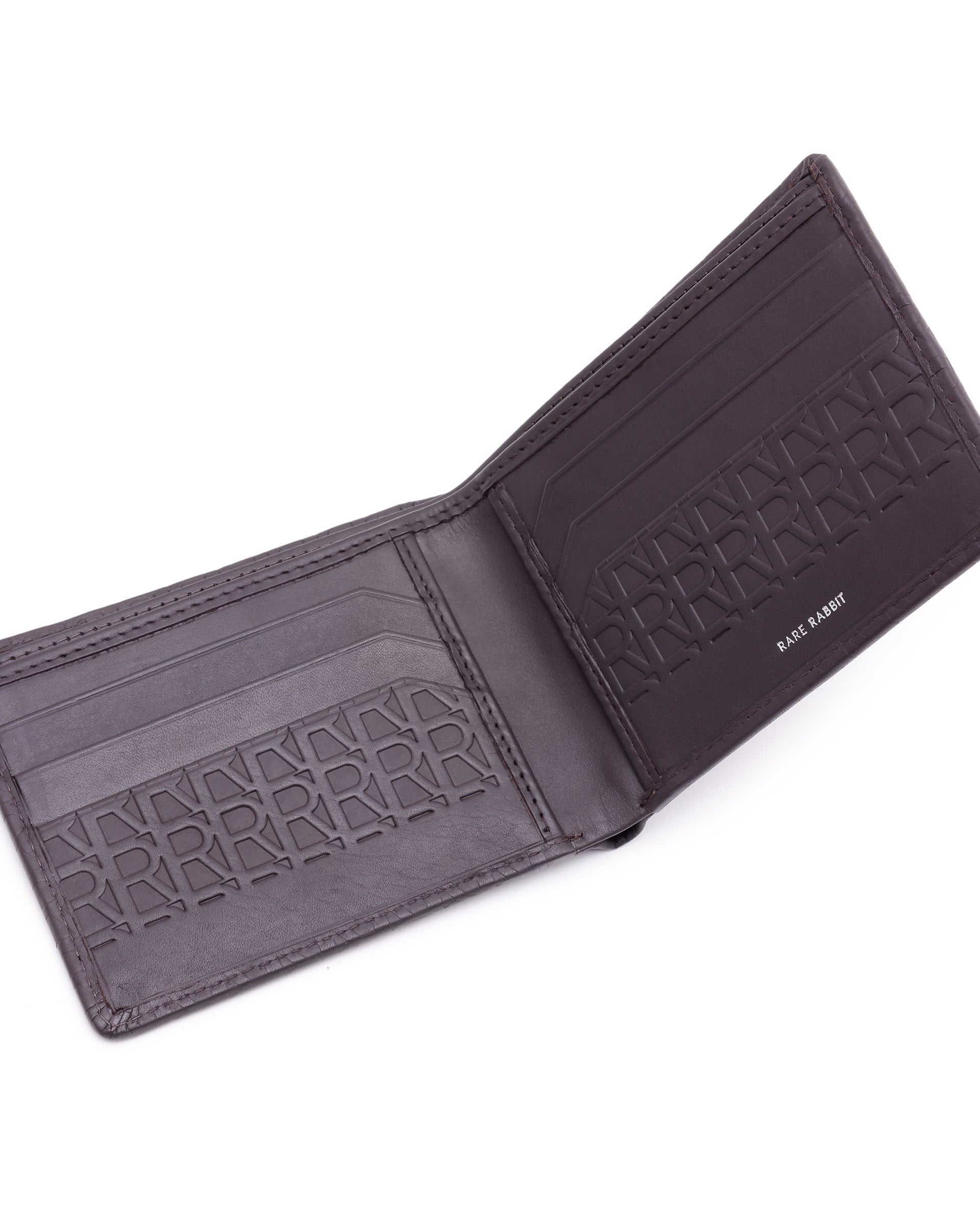 Rare Rabbit Men's Cali Brown Bi Fold Slim RFID Embossed Monogram Wallet