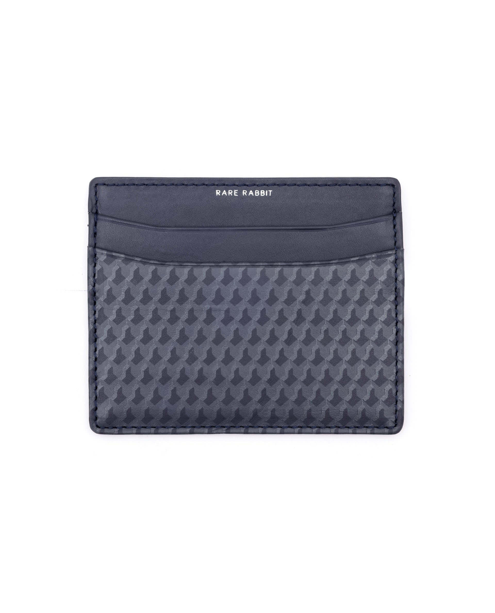 Rare Rabbit Mens Drac Blue Slim RFID Monogram Print Credit Card Holder