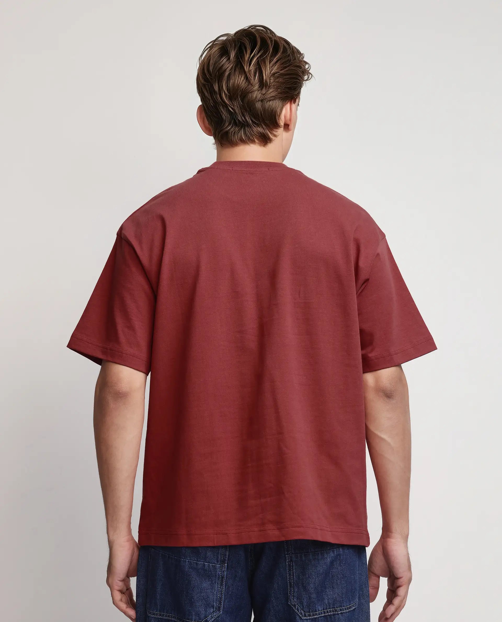 Rare Rabbit Men Xab Pastel Red Cotton Fabric Short Sleeve Crew Neck Oversized Fit Graphic Print T-Shirt