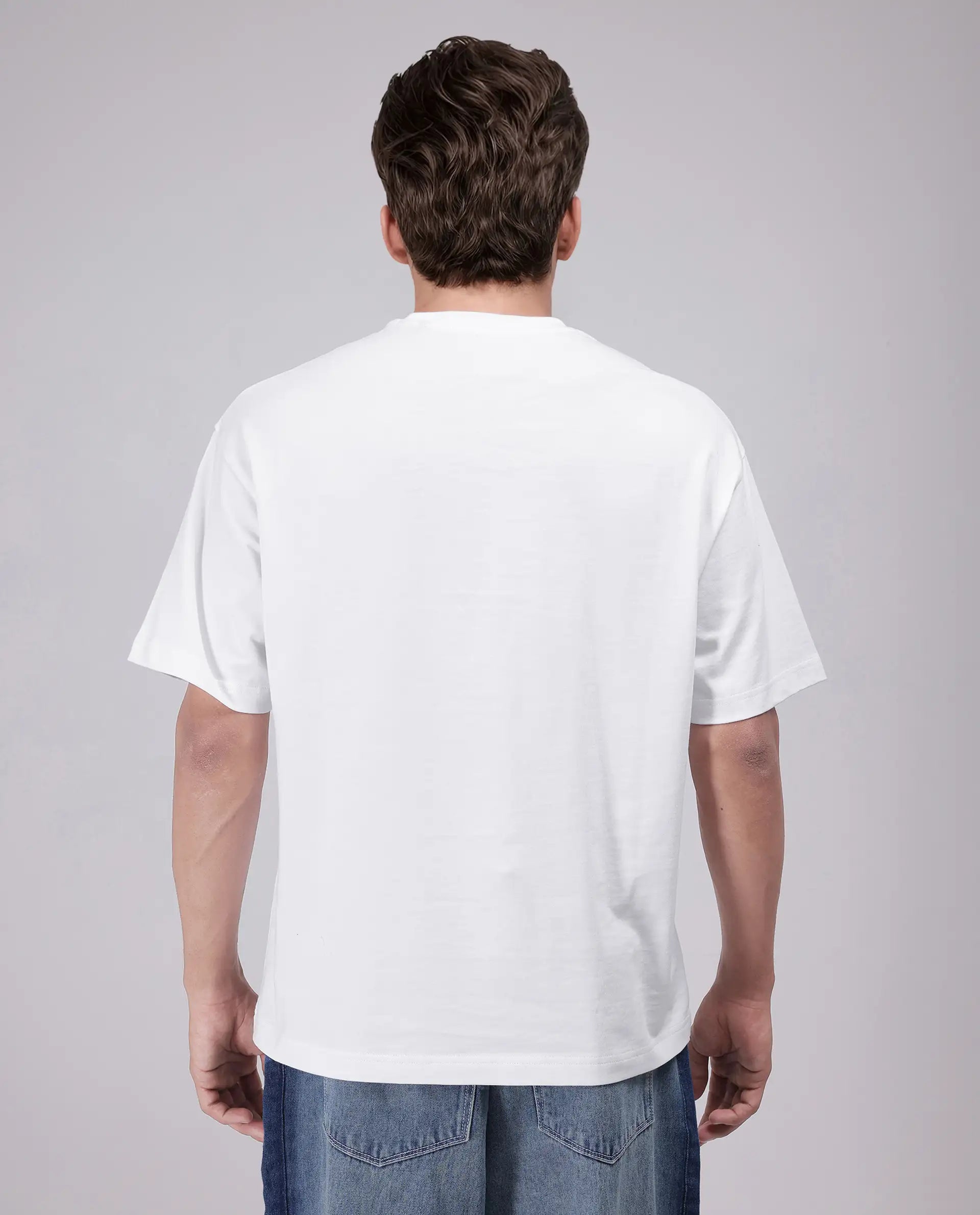 Rare Rabbit Men Xab White Cotton Fabric Short Sleeve Crew Neck Oversized Fit Graphic Print T-Shirt