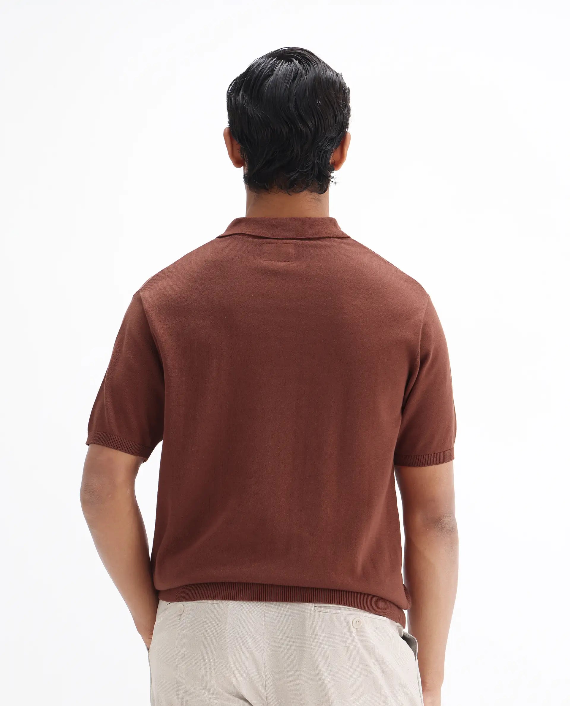 Rare Rabbit Men's Xas Rust Cotton Plain Regular Fit Half Sleeve Polo