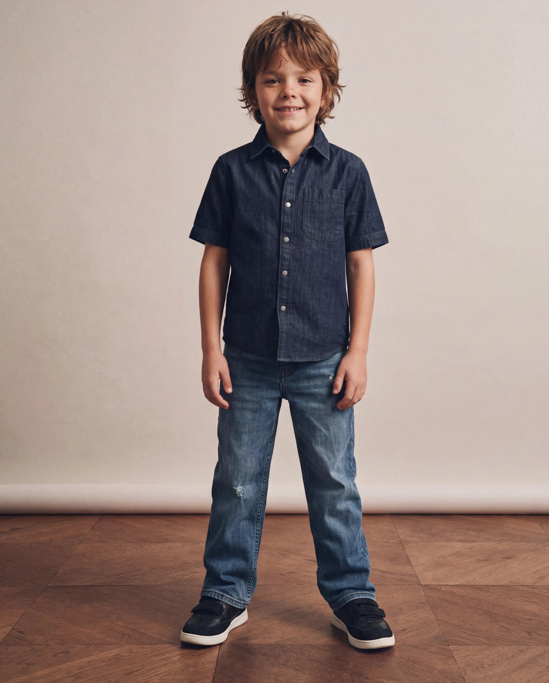 Rare Ones Kids Xavi-1 Dark Blue Cotton Blend Fabric Zipper Closure Relaxed Fit Jeans