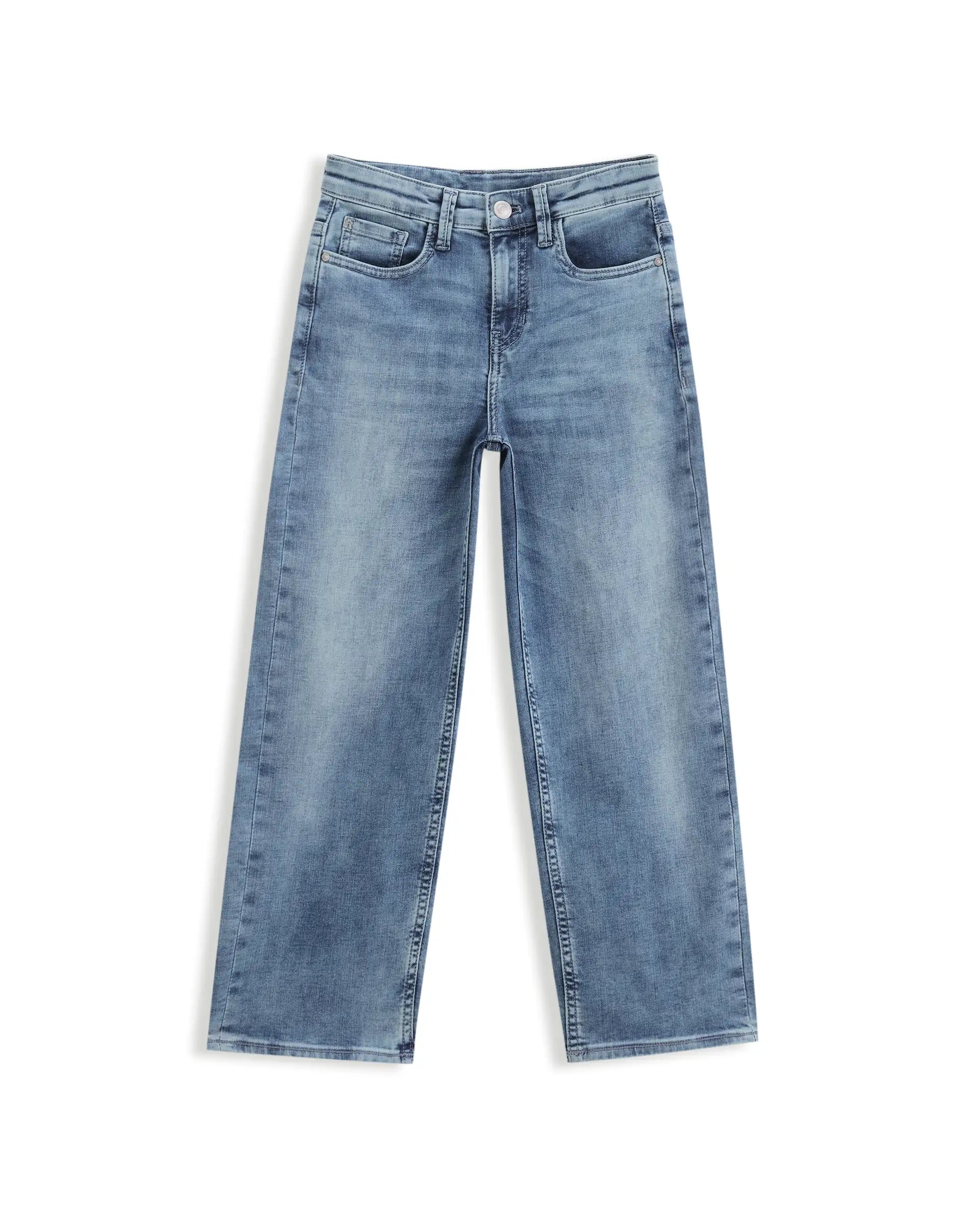 Rare Ones Kids Xavi-2 Light Blue Cotton Blend Fabric Zipper Closure Relaxed Fit Jeans