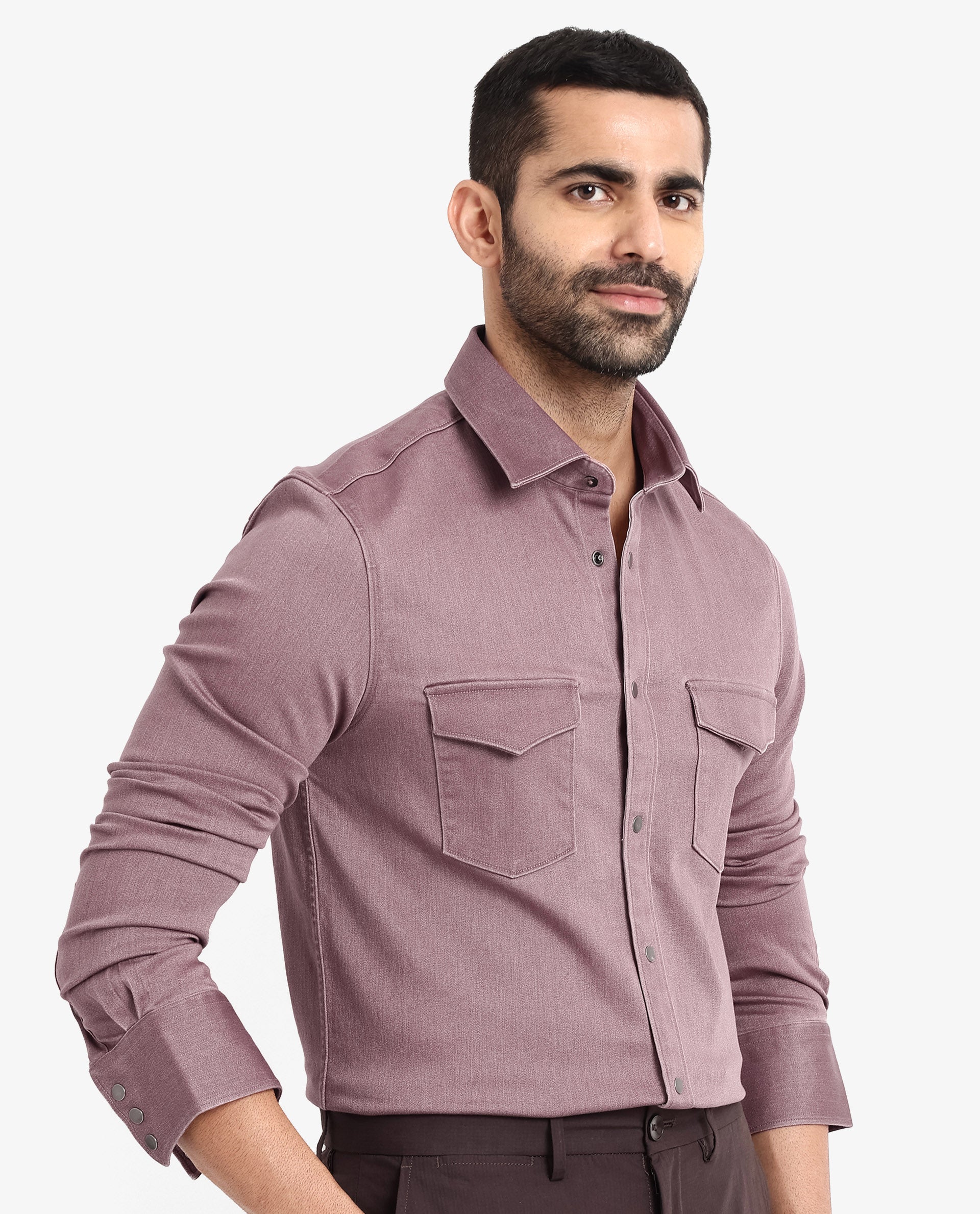 Rare Rabbit Men Xenor Dusky Pink Full Sleeve Regular Fit Two Front Pocket Button Closure Twill Shirt
