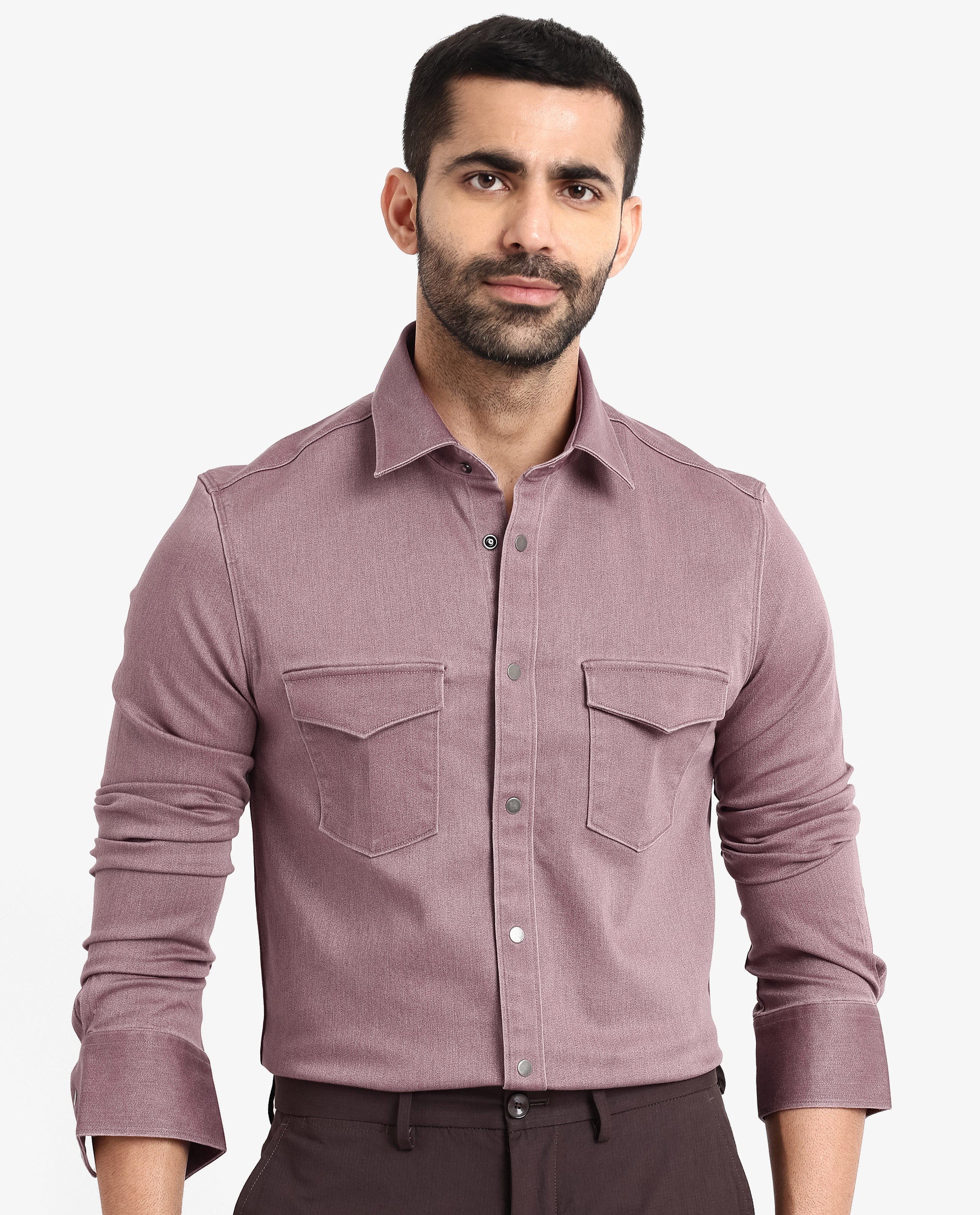 Rare Rabbit Men Xenor Dusky Pink Full Sleeve Regular Fit Two Front Pocket Button Closure Twill Shirt