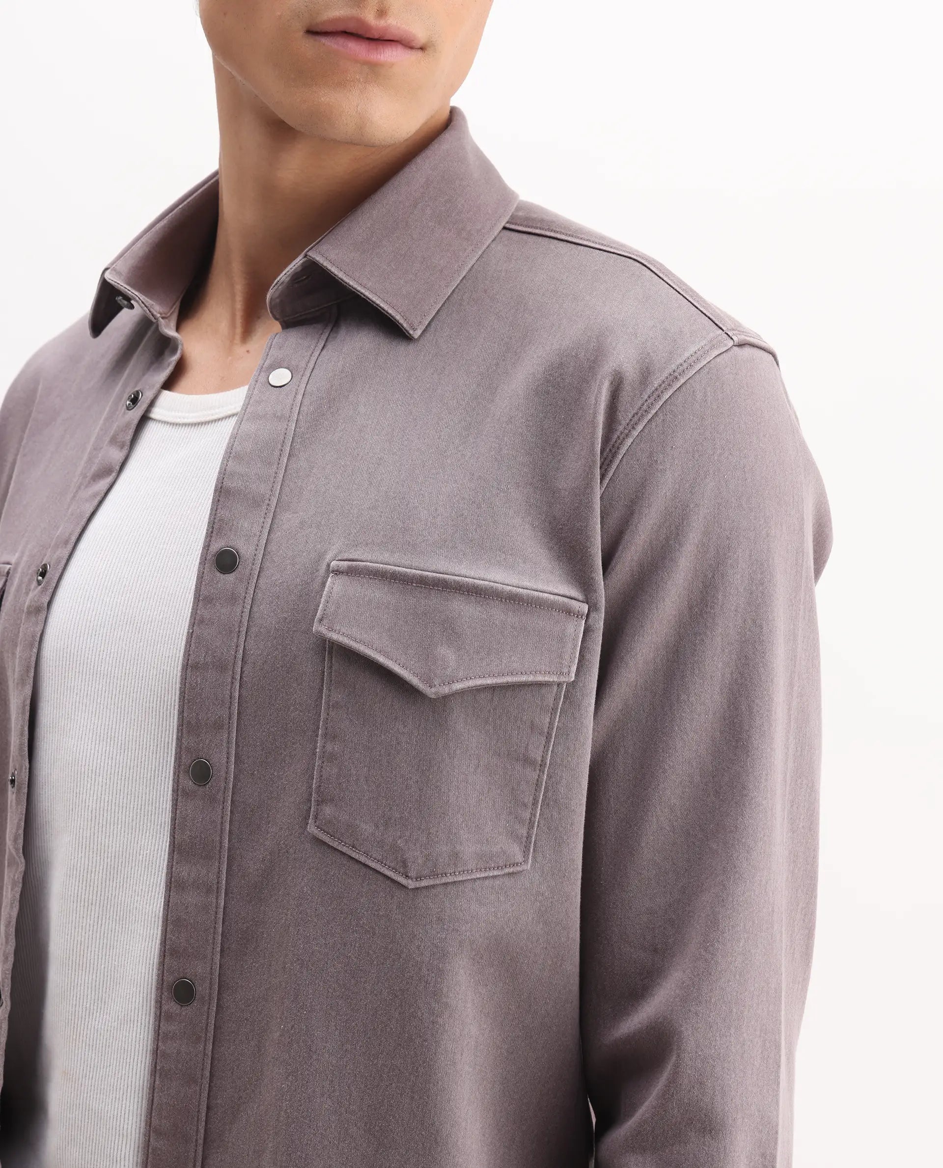 Rare Rabbit Men's Xenor 25 Dusky Purple Cotton Plain Regular Fit Full Sleeve Collared Shirt