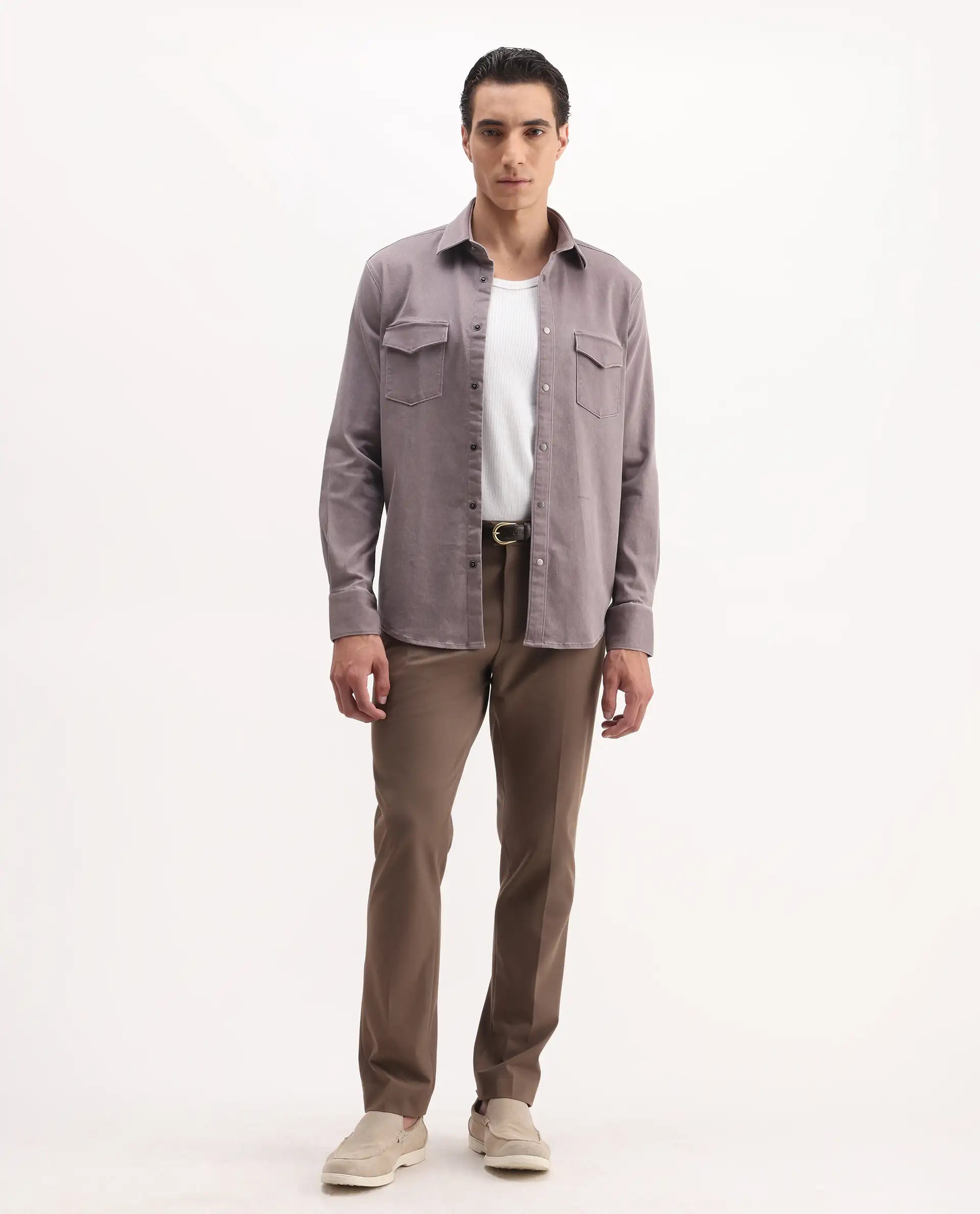Rare Rabbit Men's Xenor 25 Dusky Purple Cotton Plain Regular Fit Full Sleeve Collared Shirt