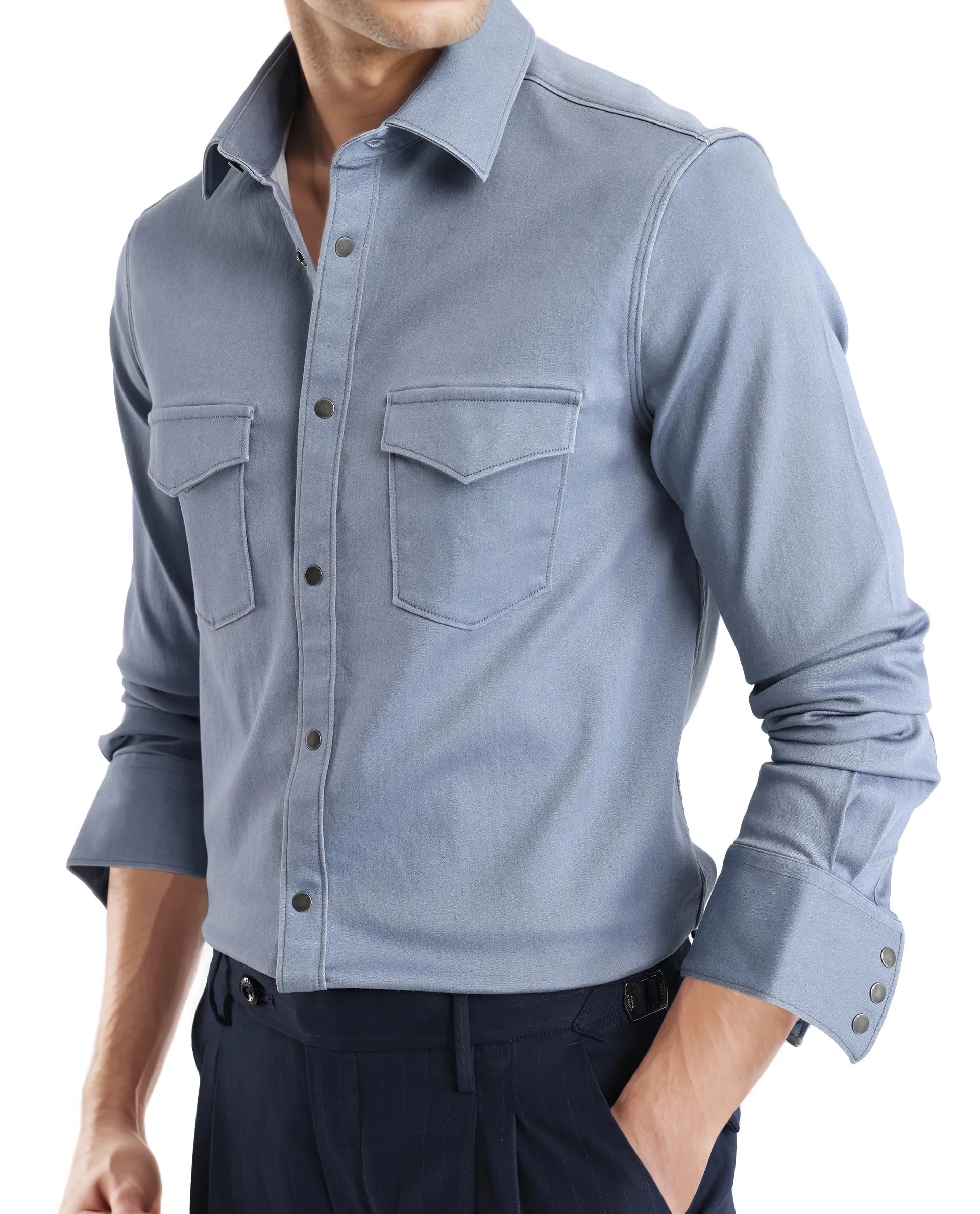 Rare Rabbit Men Xenor Blue Full Sleeve Collared Neck Plain Shirt