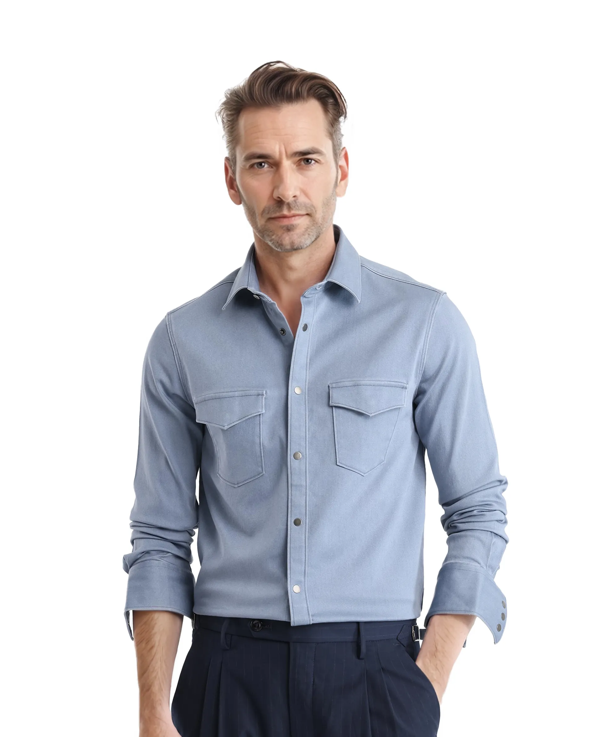 Rare Rabbit Men Xenor Blue Full Sleeve Collared Neck Plain Shirt