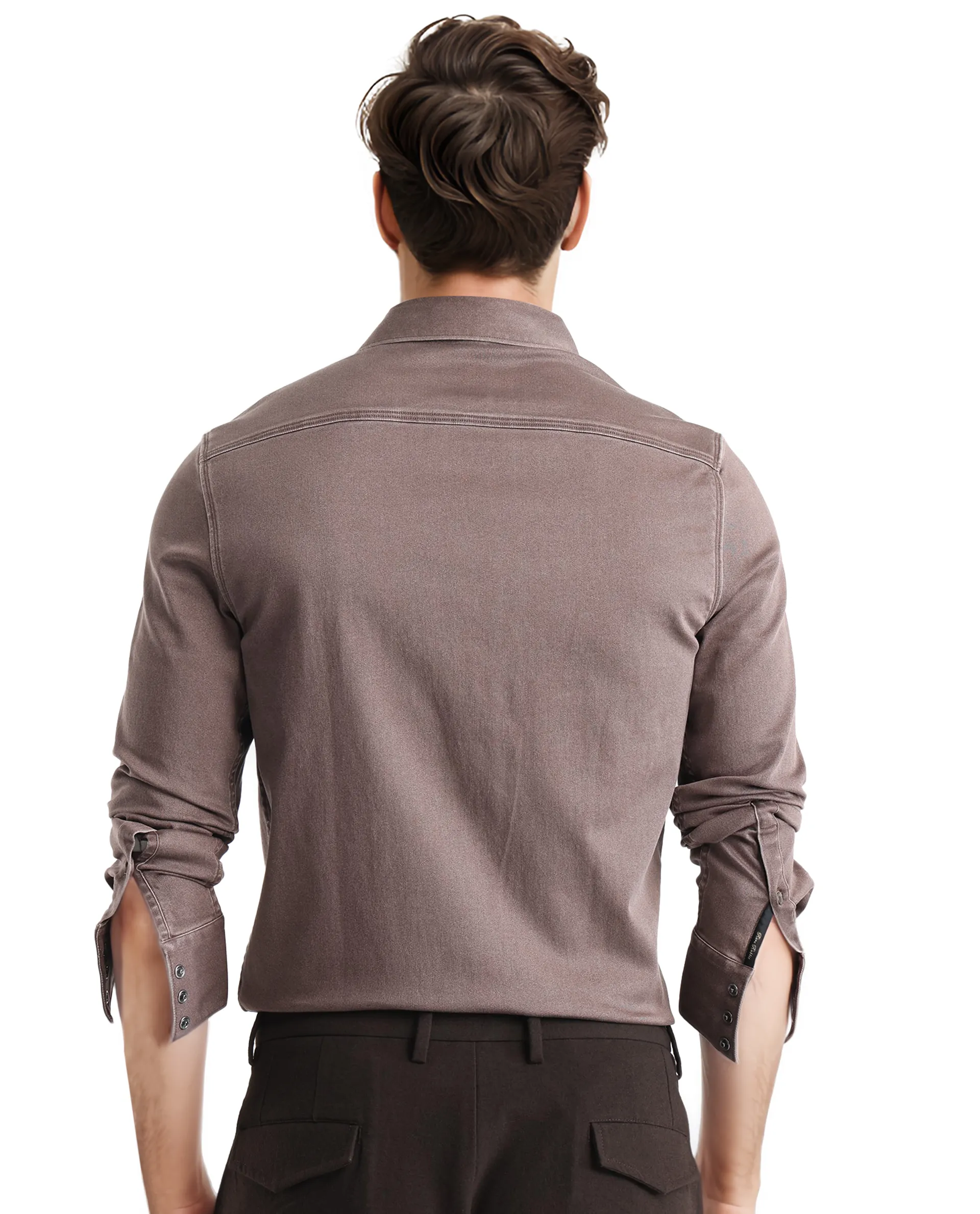 Rare Rabbit Men Xenor Brown Full Sleeve Collared Neck Button Closure Plain Shirt