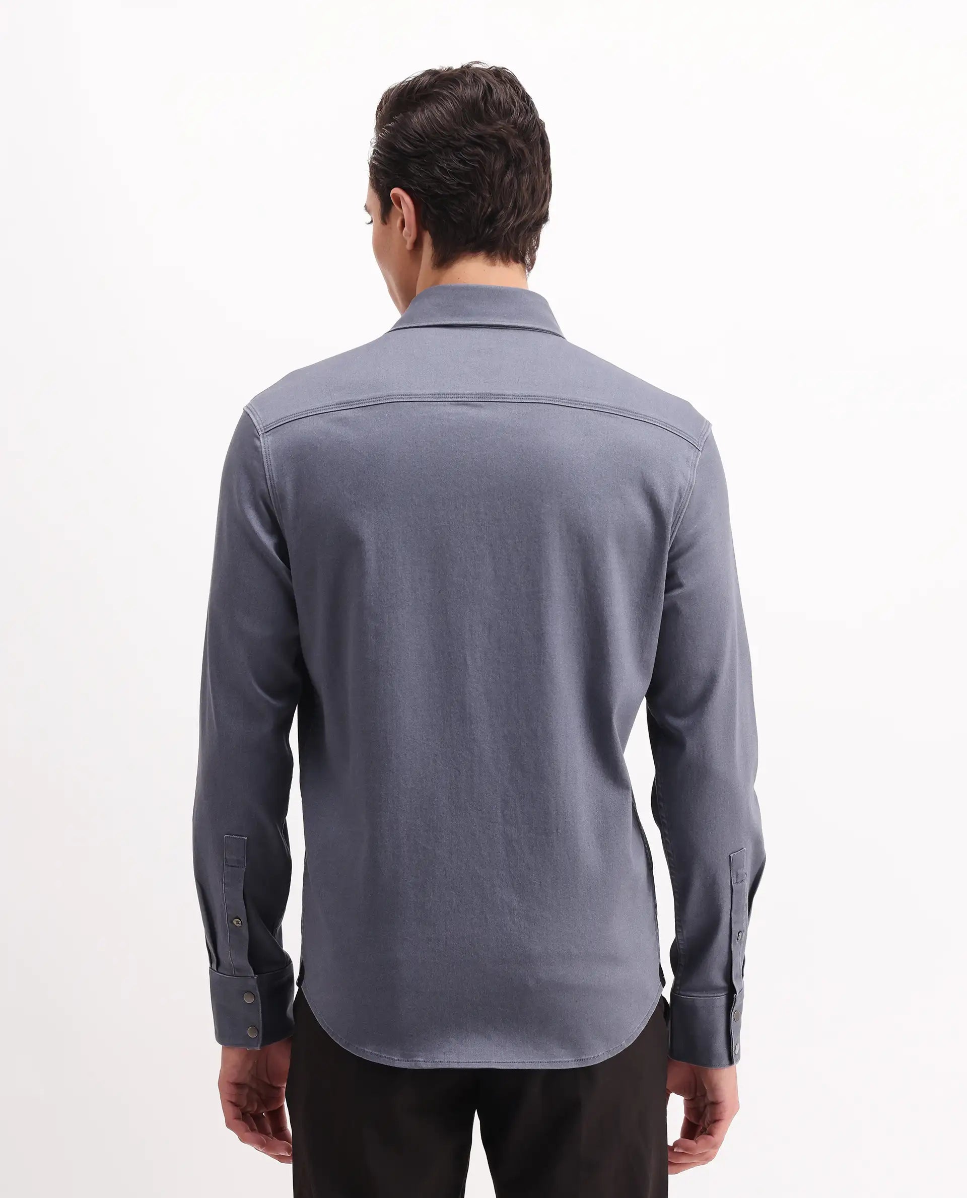 Rare Rabbit Men's Xenor 25 Dusky Blue Cotton Plain Regular Fit Full Sleeve Collared Shirt