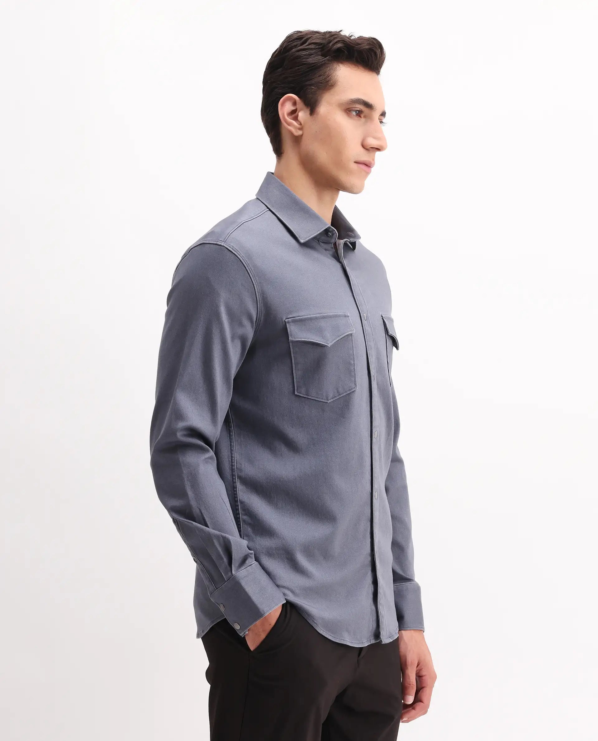 Rare Rabbit Men's Xenor 25 Dusky Blue Cotton Plain Regular Fit Full Sleeve Collared Shirt