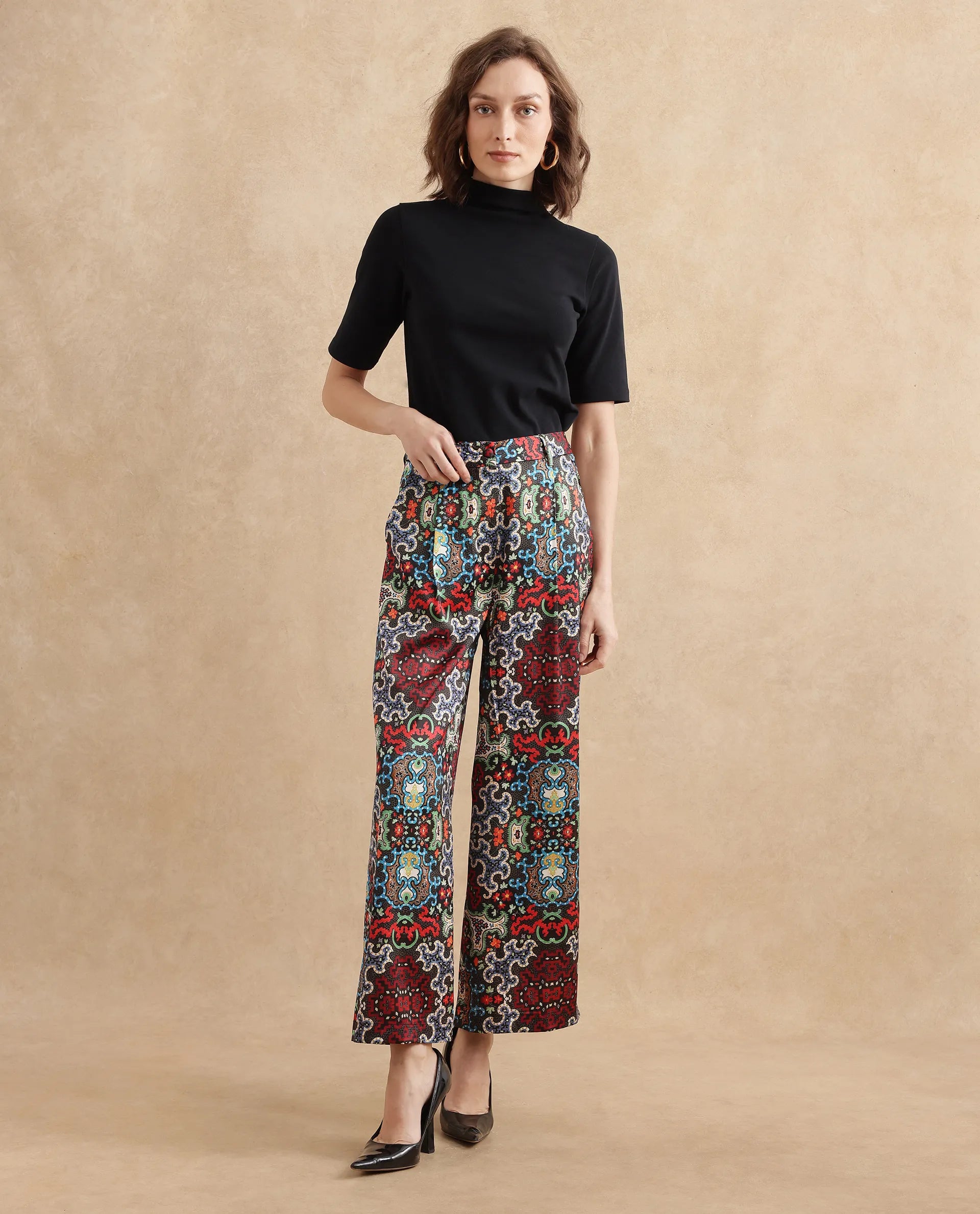 Rareism Women Xiu Dark Multi Na Trouser