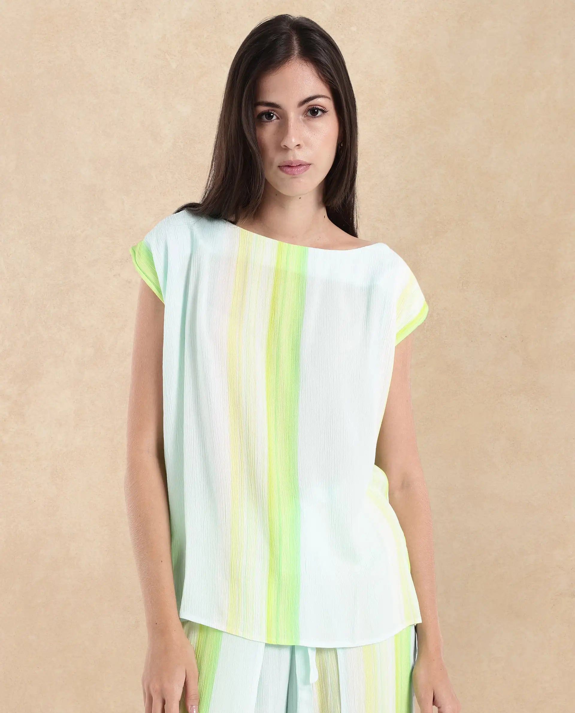 Rareism Women Yadot-T Multi Sleeveless Crew Neck Boxy Fit Broad Stripes Top