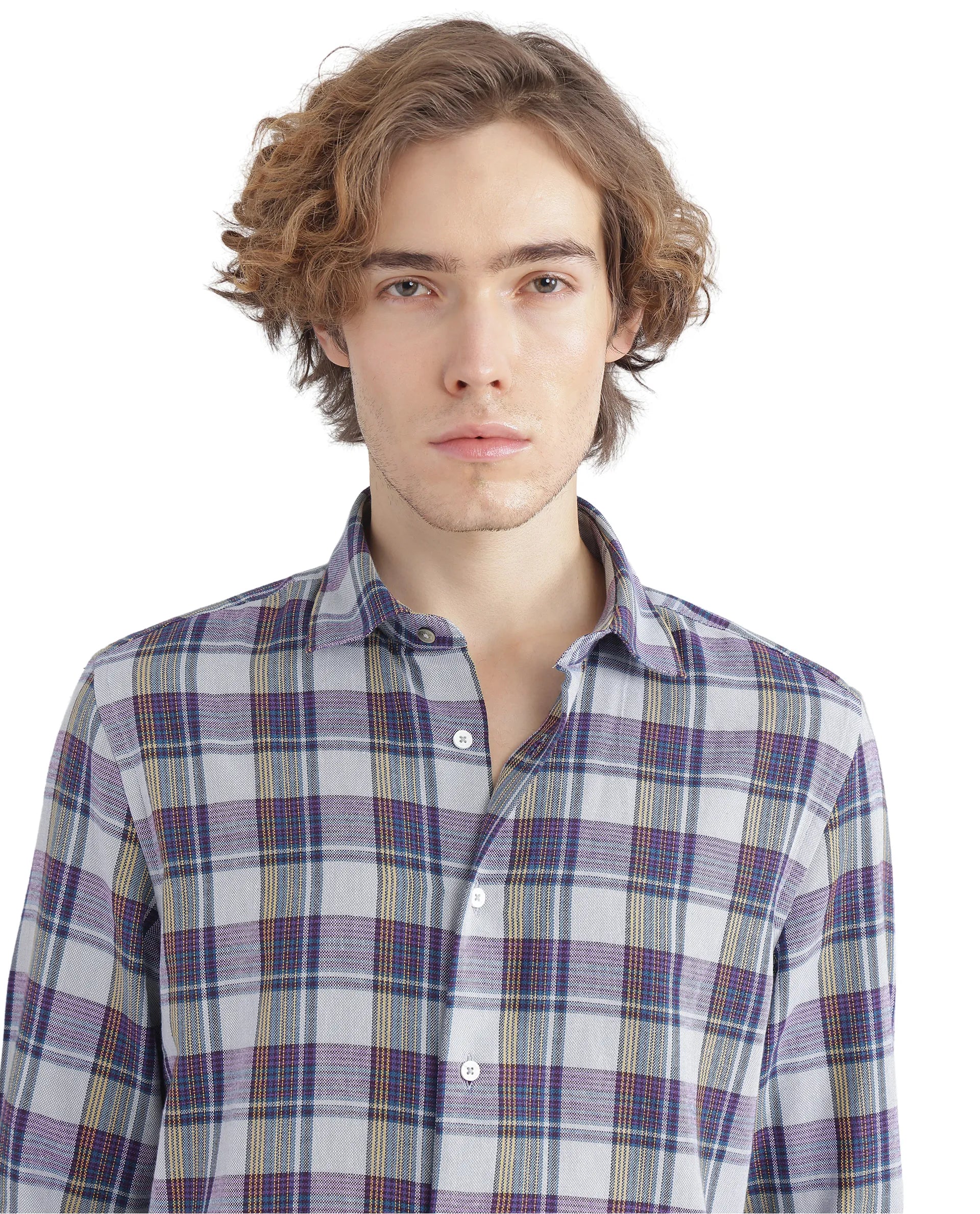 Rare Rabbit Men's Yanda Grey Cotton Fabric Full Sleeve Regular Fit Graphic Back Print Checks Shirt