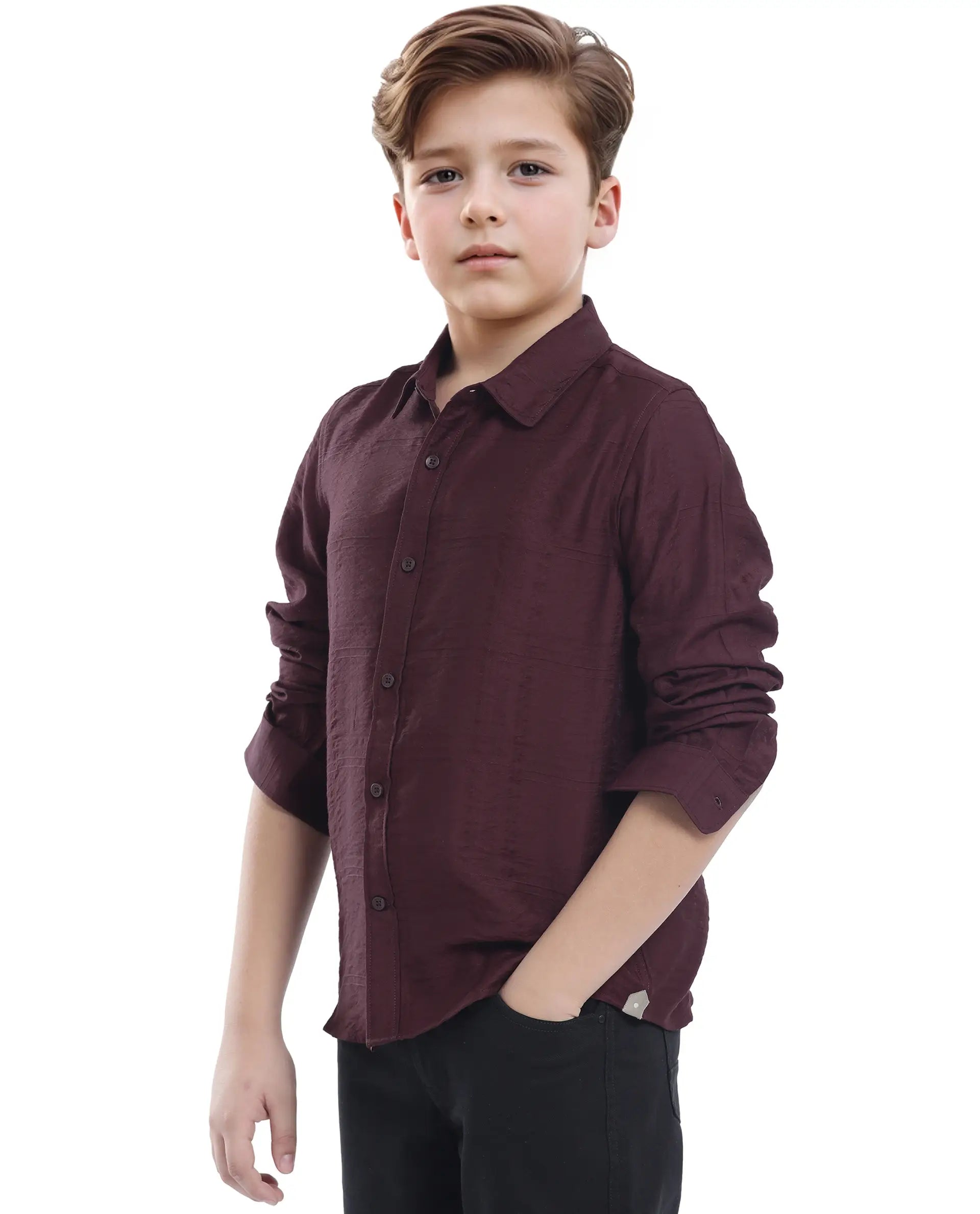Rare Ones Kids Yard Maroon Viscose Blend Full Sleeve Button Solid Regular Fit Shirt