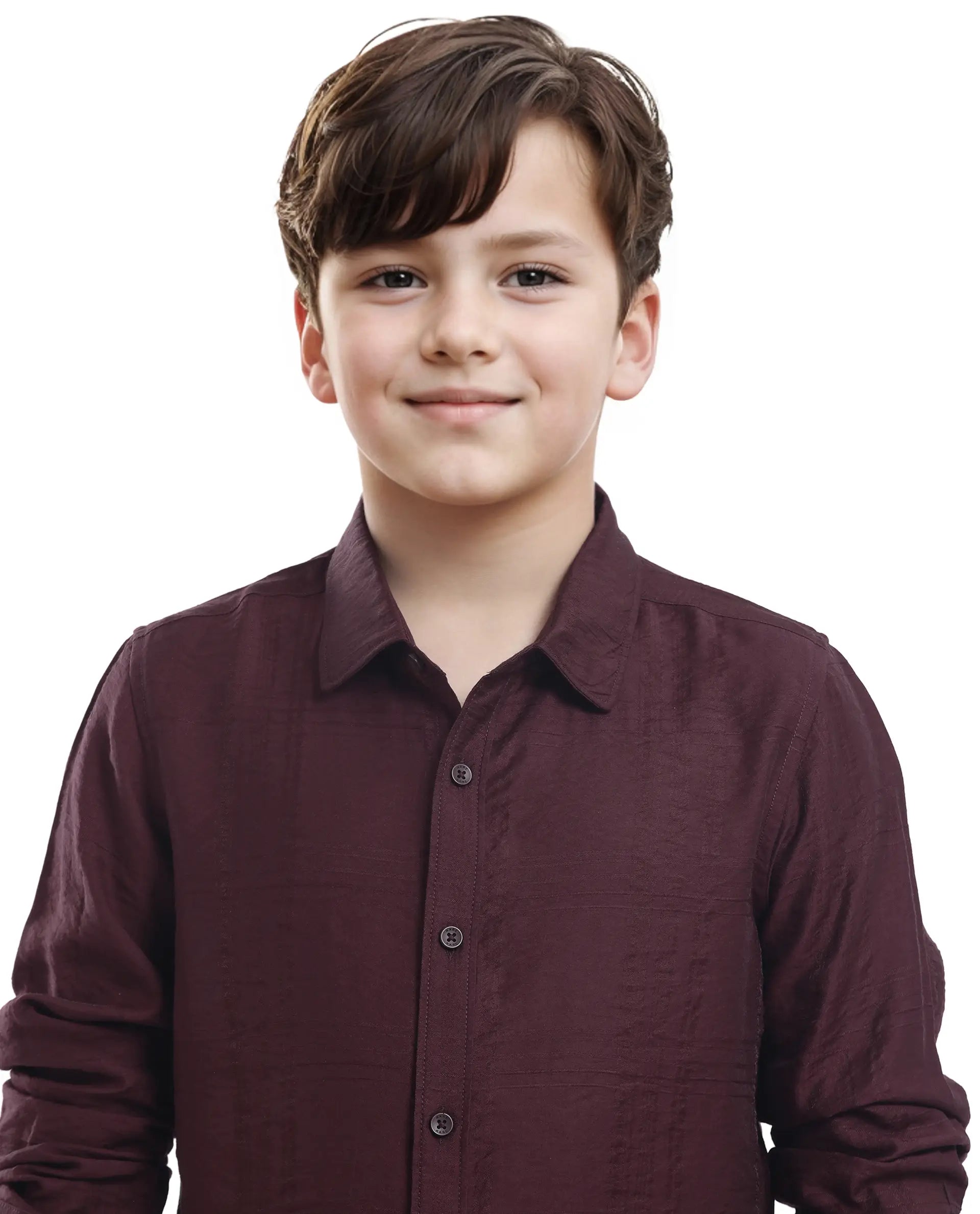 Rare Ones Kids Yard Maroon Viscose Blend Full Sleeve Button Solid Regular Fit Shirt