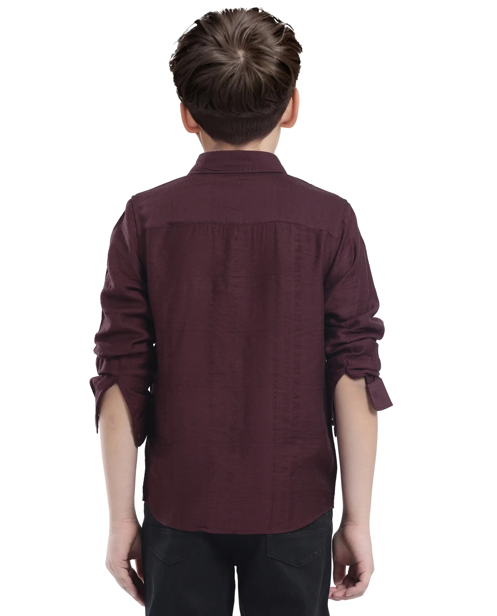 Rare Ones Kids Yard Maroon Viscose Blend Full Sleeve Button Solid Regular Fit Shirt