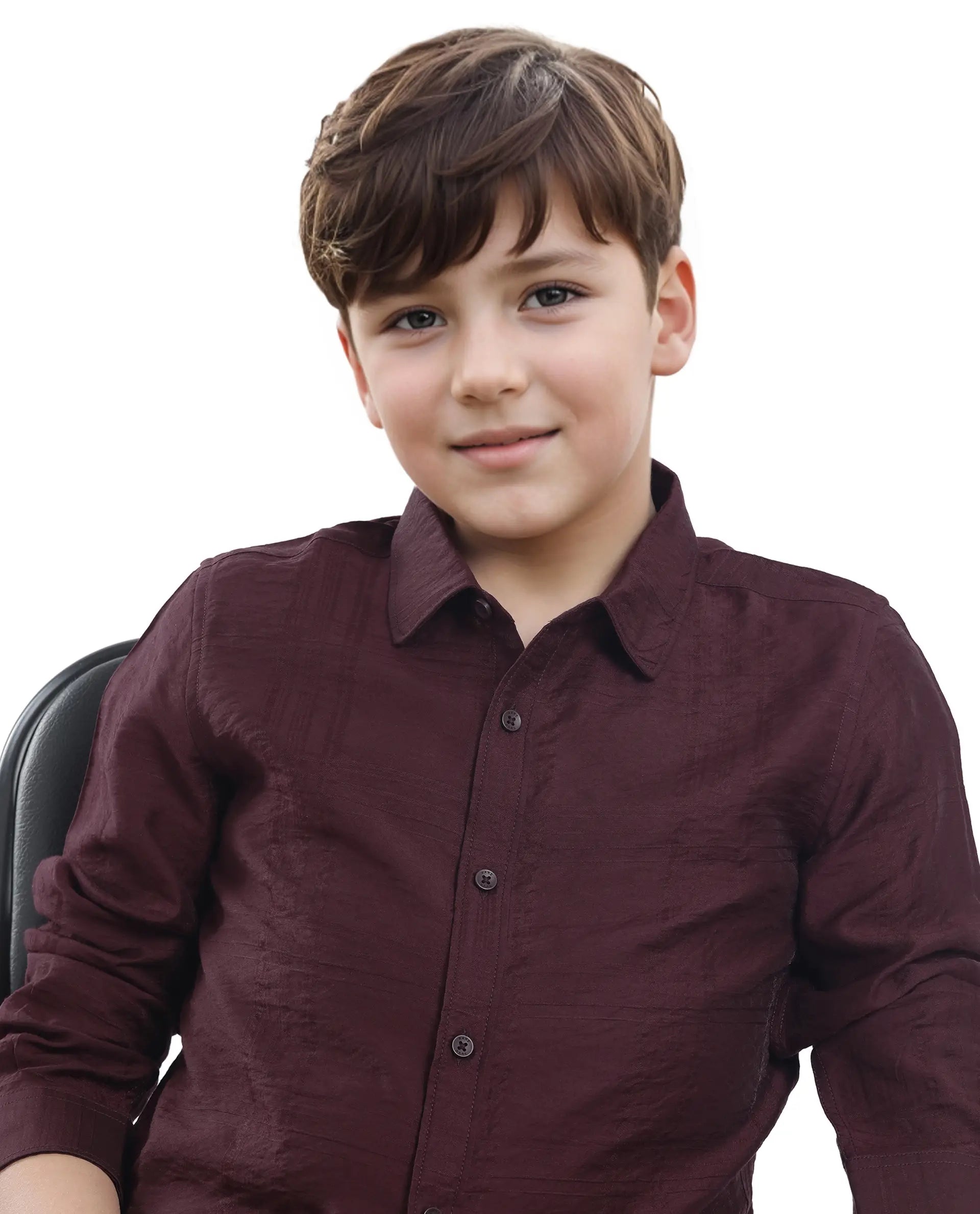 Rare Ones Kids Yard Maroon Viscose Blend Full Sleeve Button Solid Regular Fit Shirt