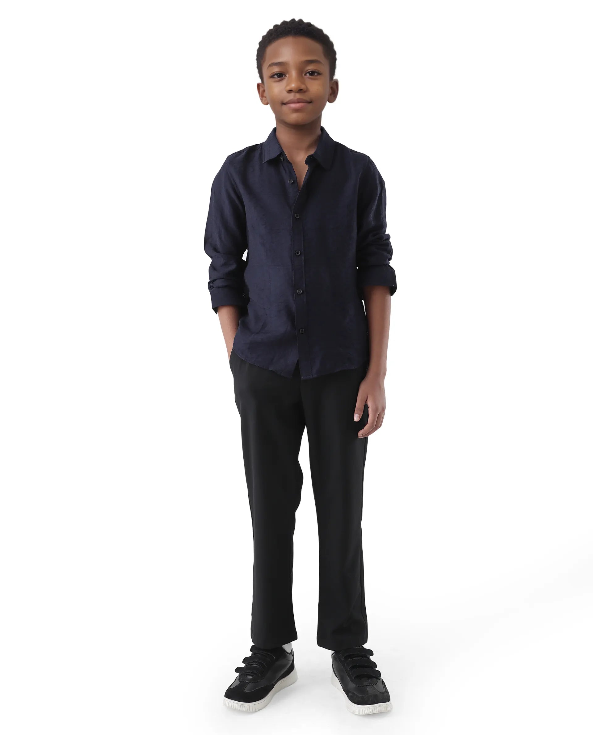 Rare Ones Kids Yard Navy Viscose Blend Full Sleeve Button Solid Regular Fit Shirt