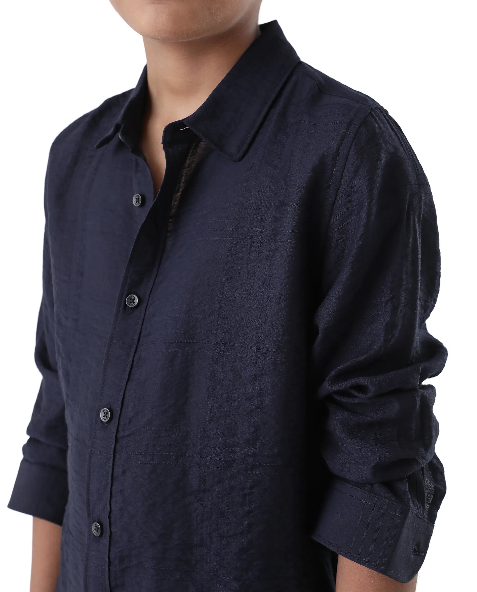 Rare Ones Kids Yard Navy Viscose Blend Full Sleeve Button Solid Regular Fit Shirt