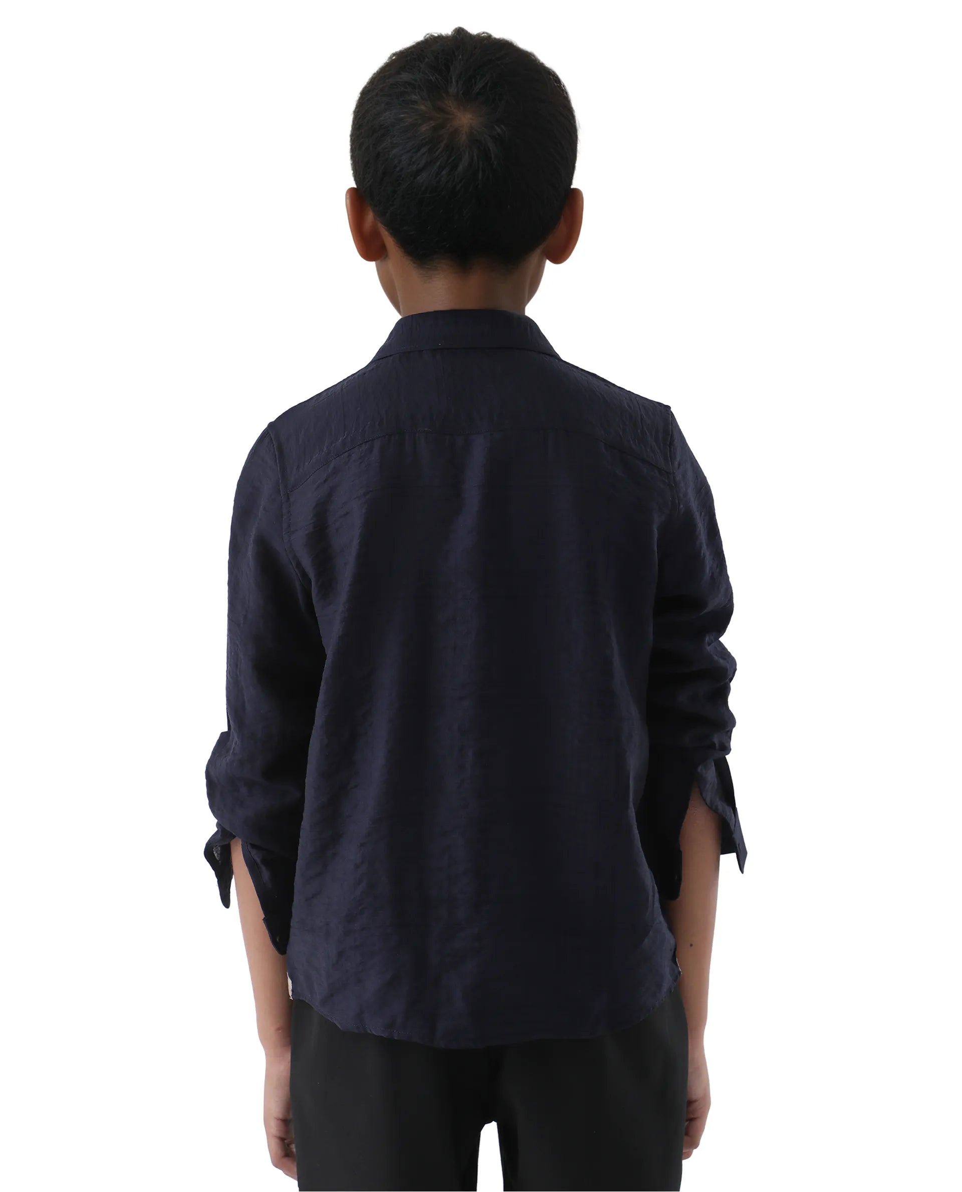 Rare Ones Kids Yard Navy Viscose Blend Full Sleeve Button Solid Regular Fit Shirt
