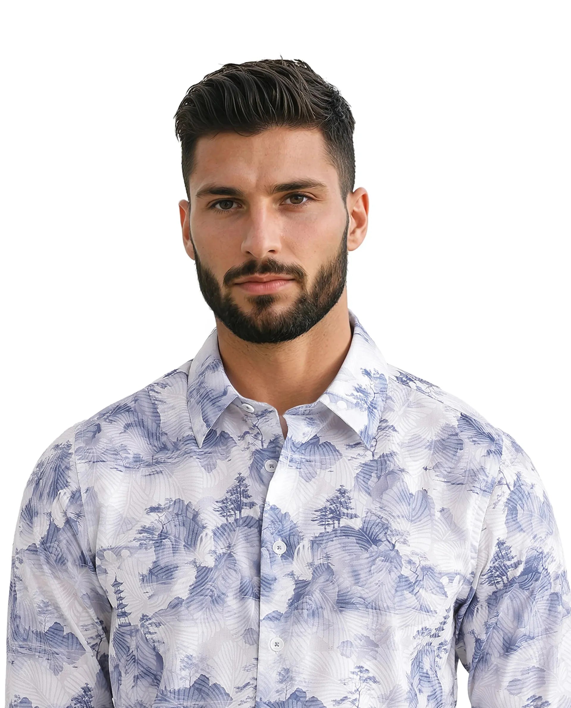 Rare Rabbit Men's Yashi Off-white Cotton Fabric Full Sleeve Regular Collared Button Closure Abstract Print Shirt