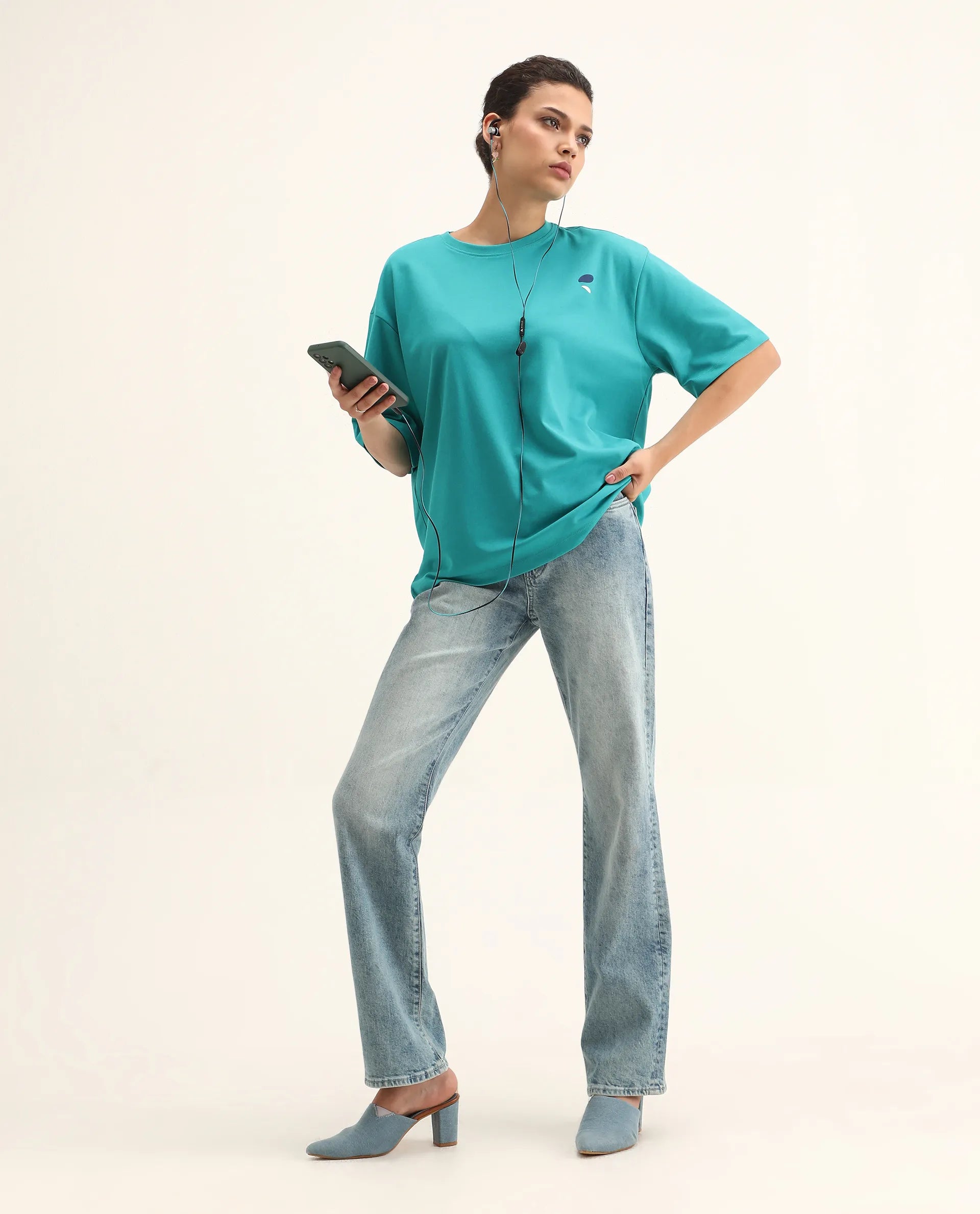 LGNORA Women's Vintage Gradient Modal Tee - Short Sleeve Round Neck Casual Summer Top, Teal Large