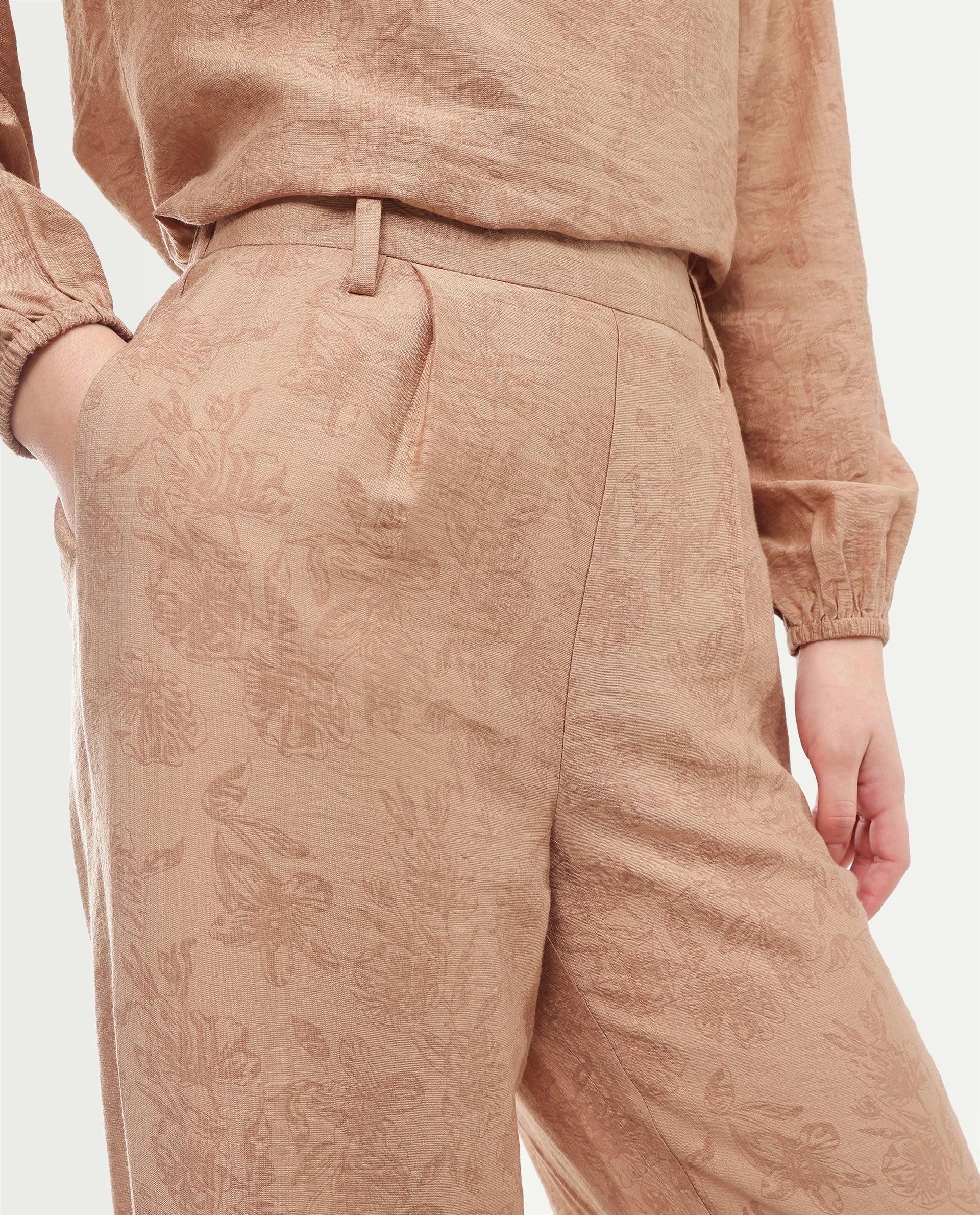 Rareism Women's Yev-B Light Brown Floral Viscose Blend Wide Leg Regular Trouser