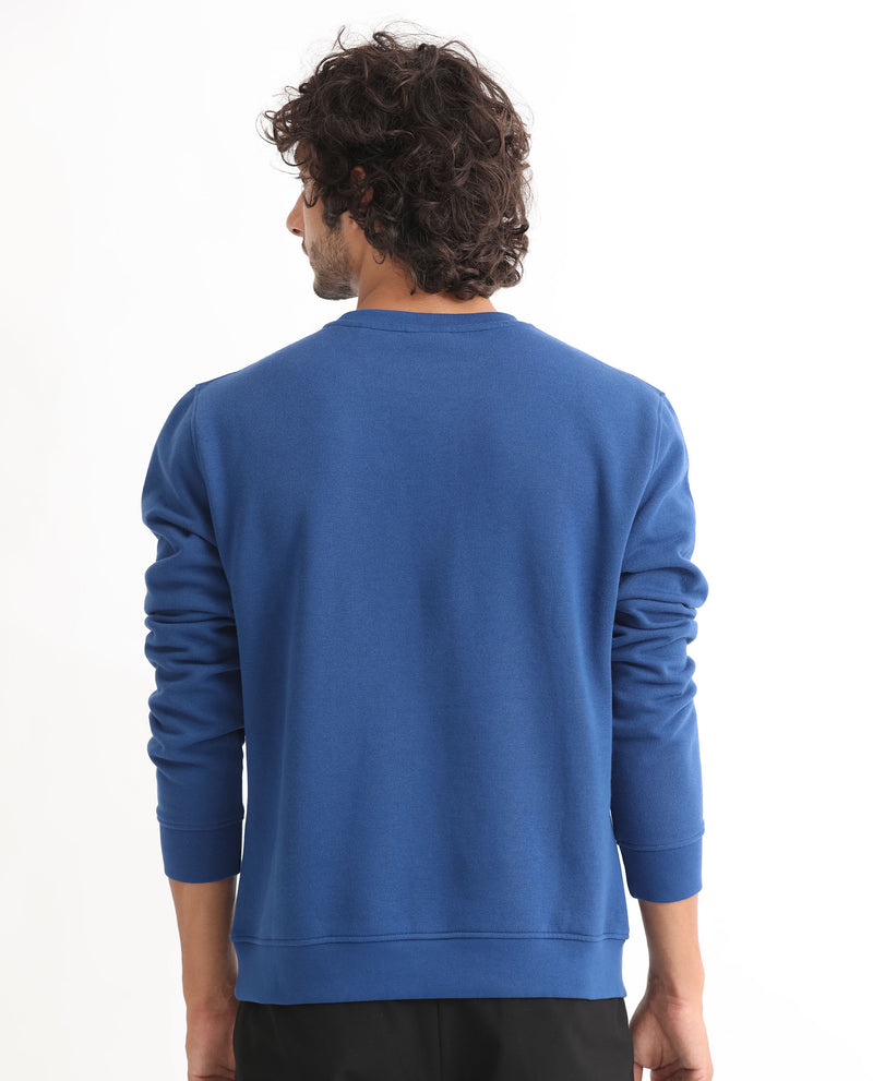 RARE RABBIT MENS YEVS DARK BLUE SWEATSHIRT COTTON POLYESTER FABRIC ROUND NECK KNITTED FULL SLEEVES COMFORTABLE FIT
