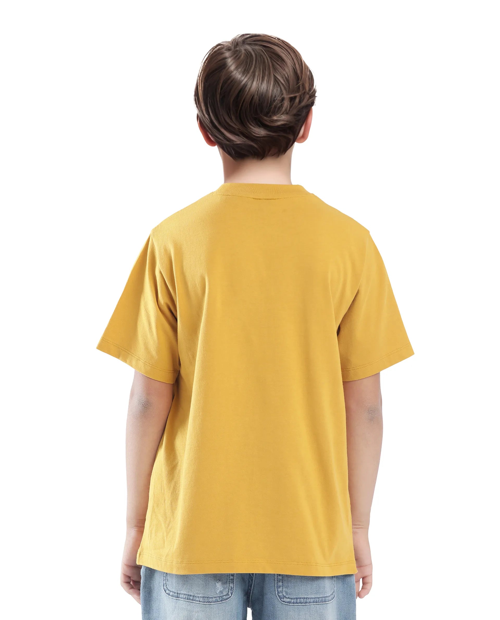 Rare Ones Kids Vexi-K Dark Yellow Cotton Embroidered Slip-On Regular Fit T-Shirt