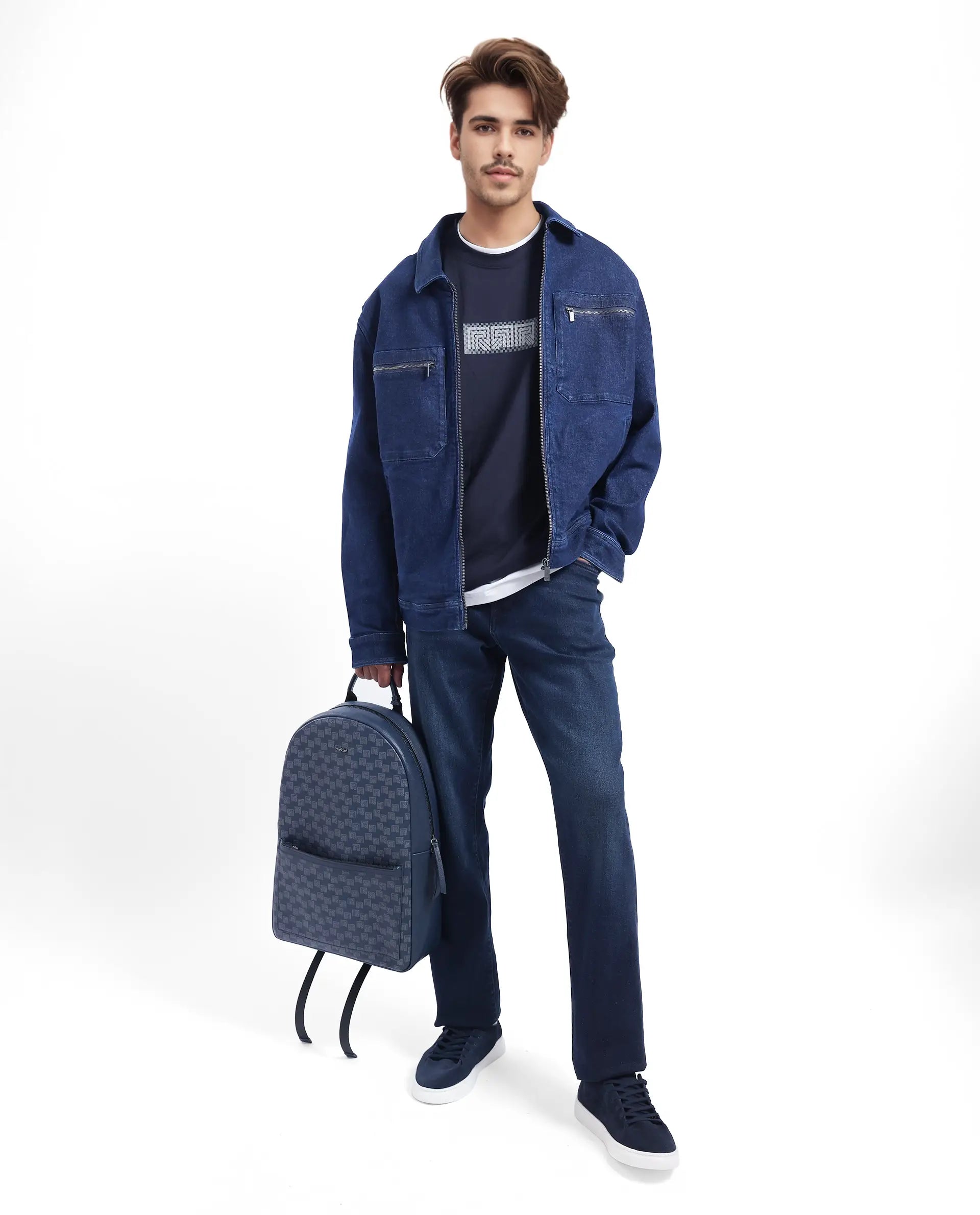 Rare Rabbit Men's Genther Blue Monogram print Bag