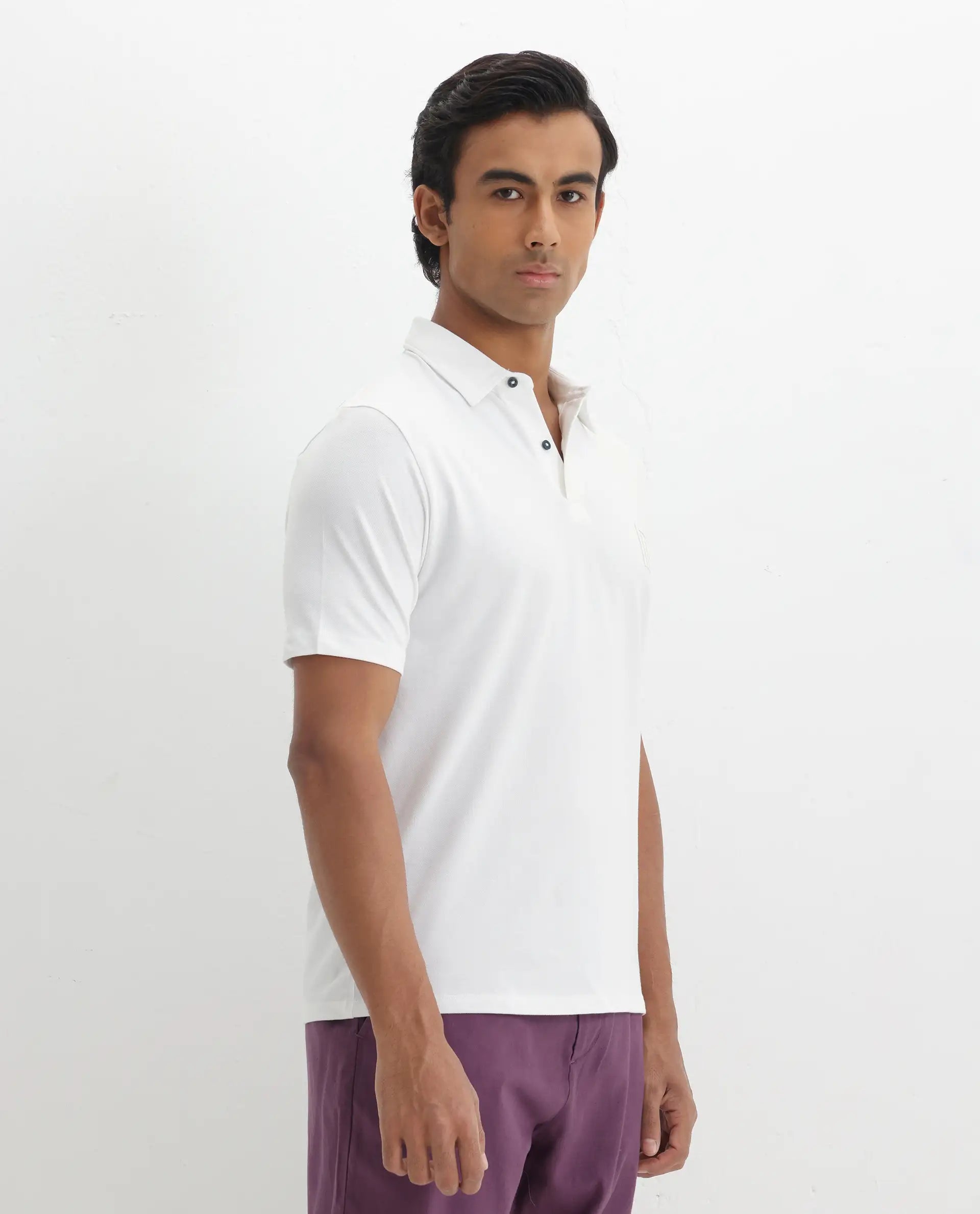 Rare Rabbit Men's Yobo White Plain Regular Fit Half Sleeve Polo