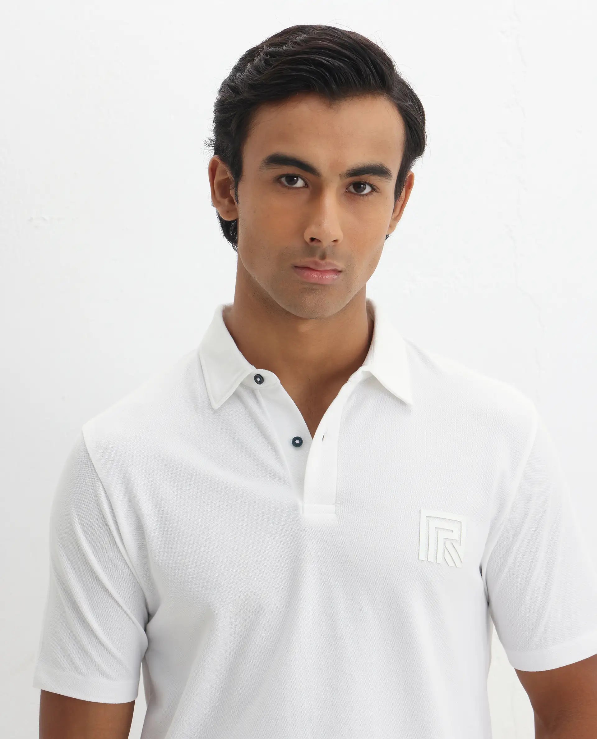 Rare Rabbit Men's Yobo White Plain Regular Fit Half Sleeve Polo