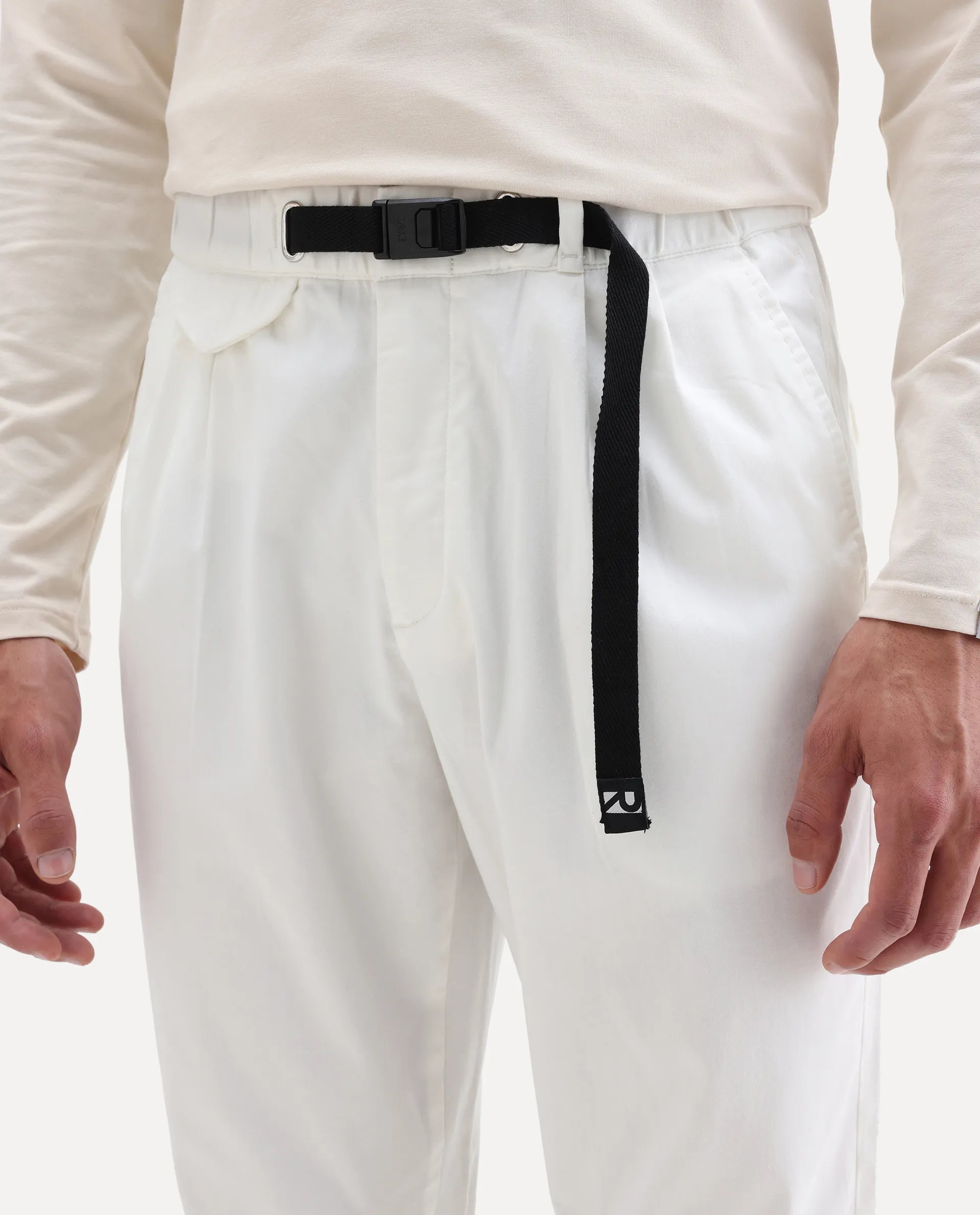 Rare Rabbit Men's Yocko White Cotton Blend Plain Baggy Fit Trouser