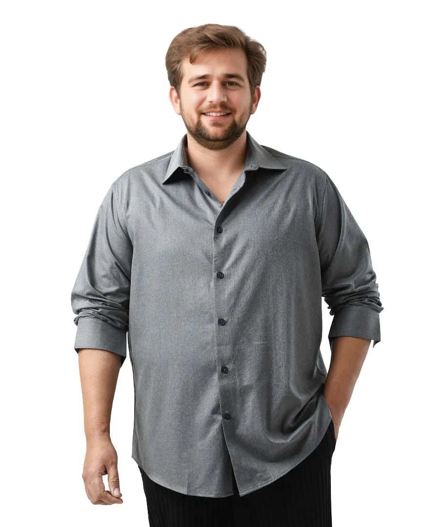 Rare Rabbit Men's Yok Big Dark Grey Cotton Poly Fabric Full Sleeve Spread Collar Button Closure Regular Fit Plain Shirt