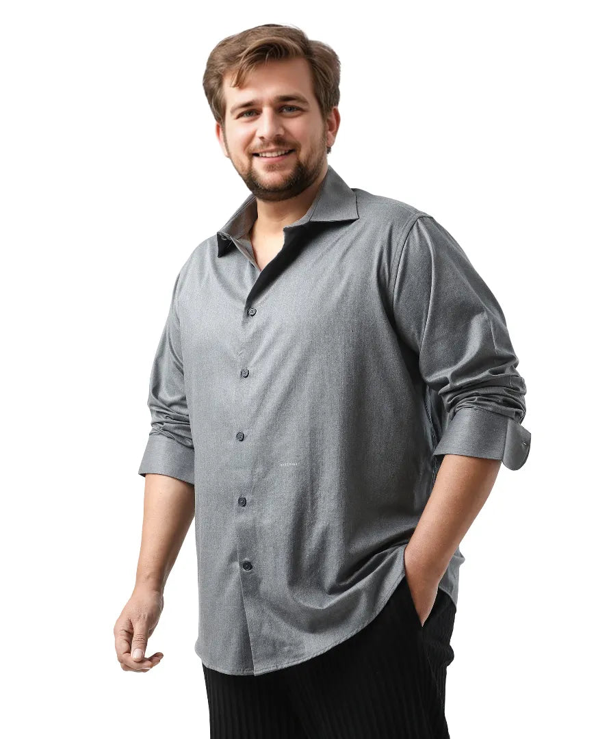 Rare Rabbit Men's Yok Big Dark Grey Cotton Poly Fabric Full Sleeve Spread Collar Button Closure Regular Fit Plain Shirt