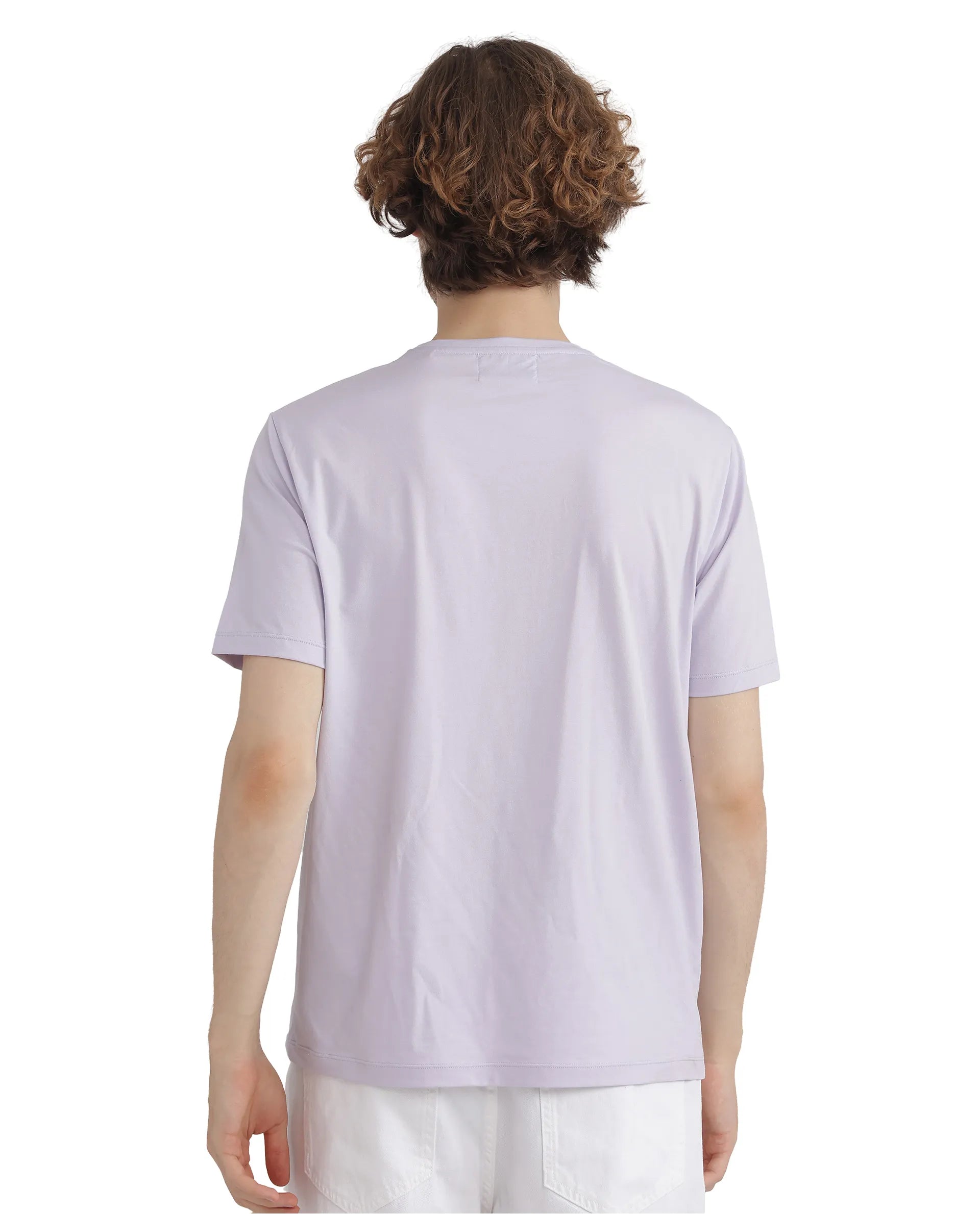 Rare Rabbit Men Yolt Pastel Purple Cotton Blend Fabric Short Sleeve Crew Neck Hd Print T-Shirt