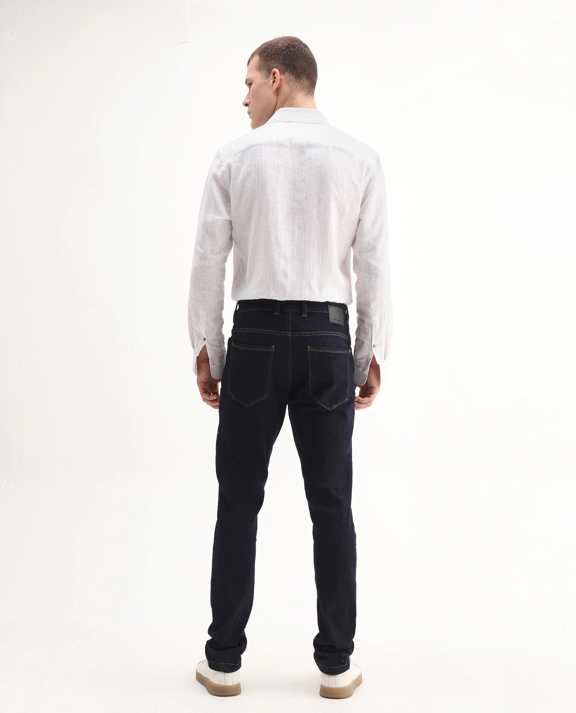 Rare Rabbit Men's Yukto Navy Cotton Plain Hawk Slim Fit Jeans